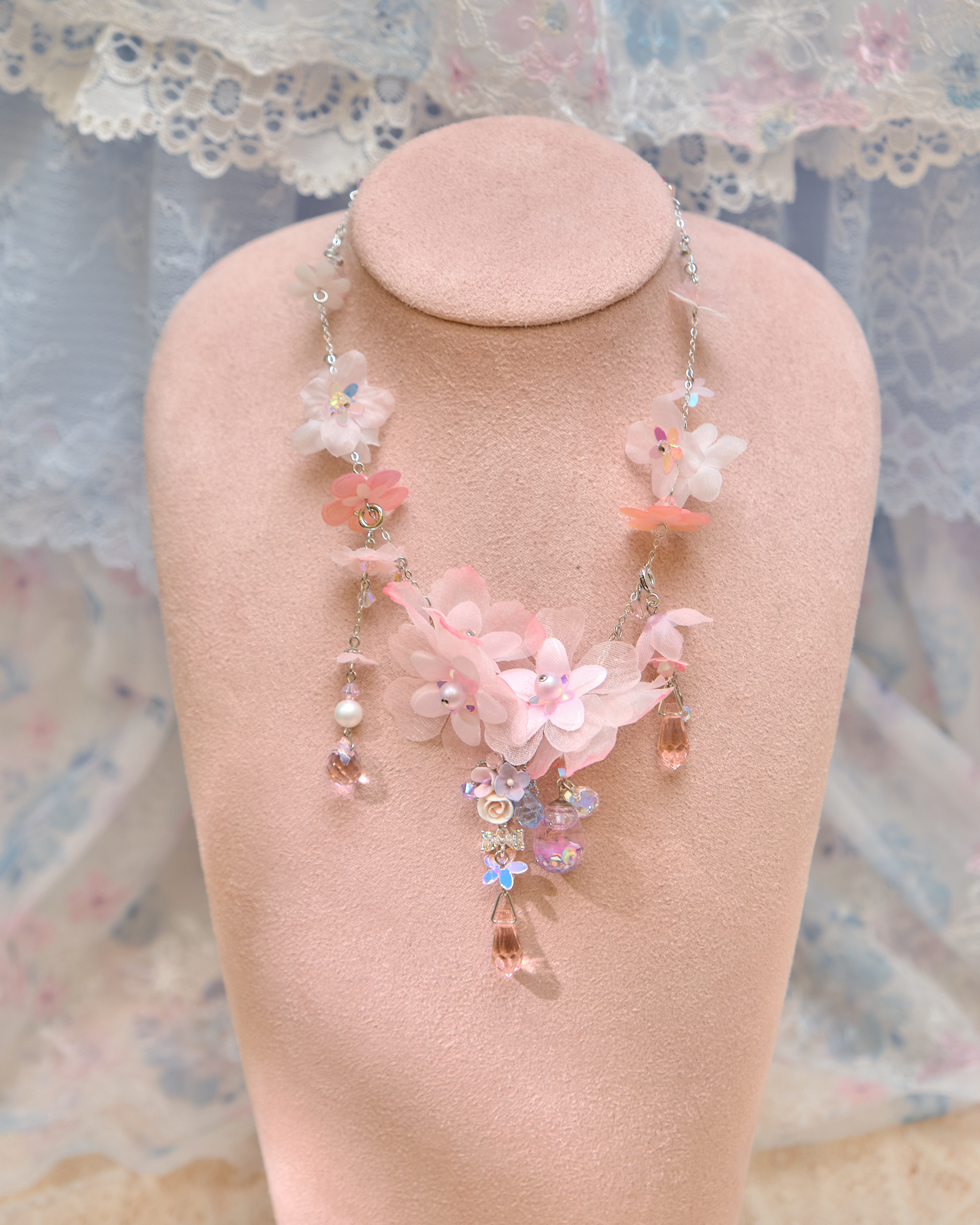 13492 2-Way Layered Bloom Crystal Waterfall S925 Necklace
