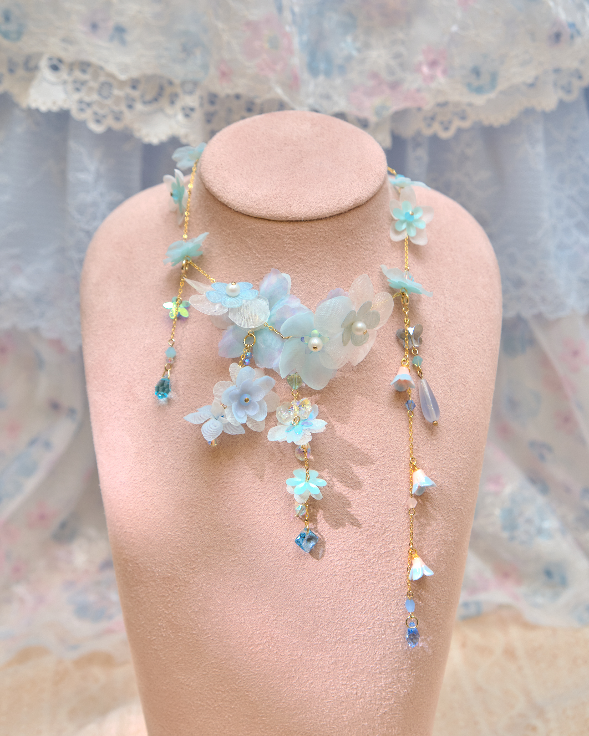 13491 2-Way Layered Bloom Crystal Waterfall S925 Necklace
