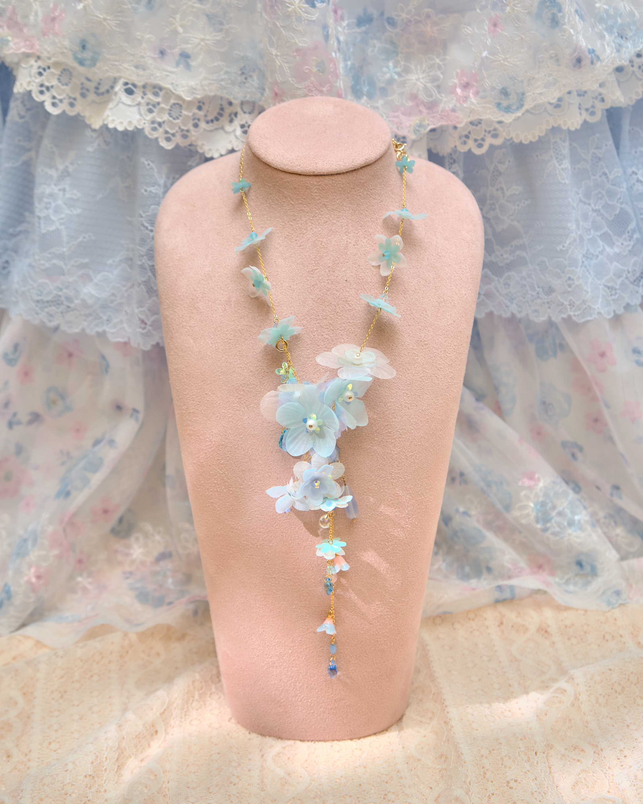 13491 2-Way Layered Bloom Crystal Waterfall S925 Necklace