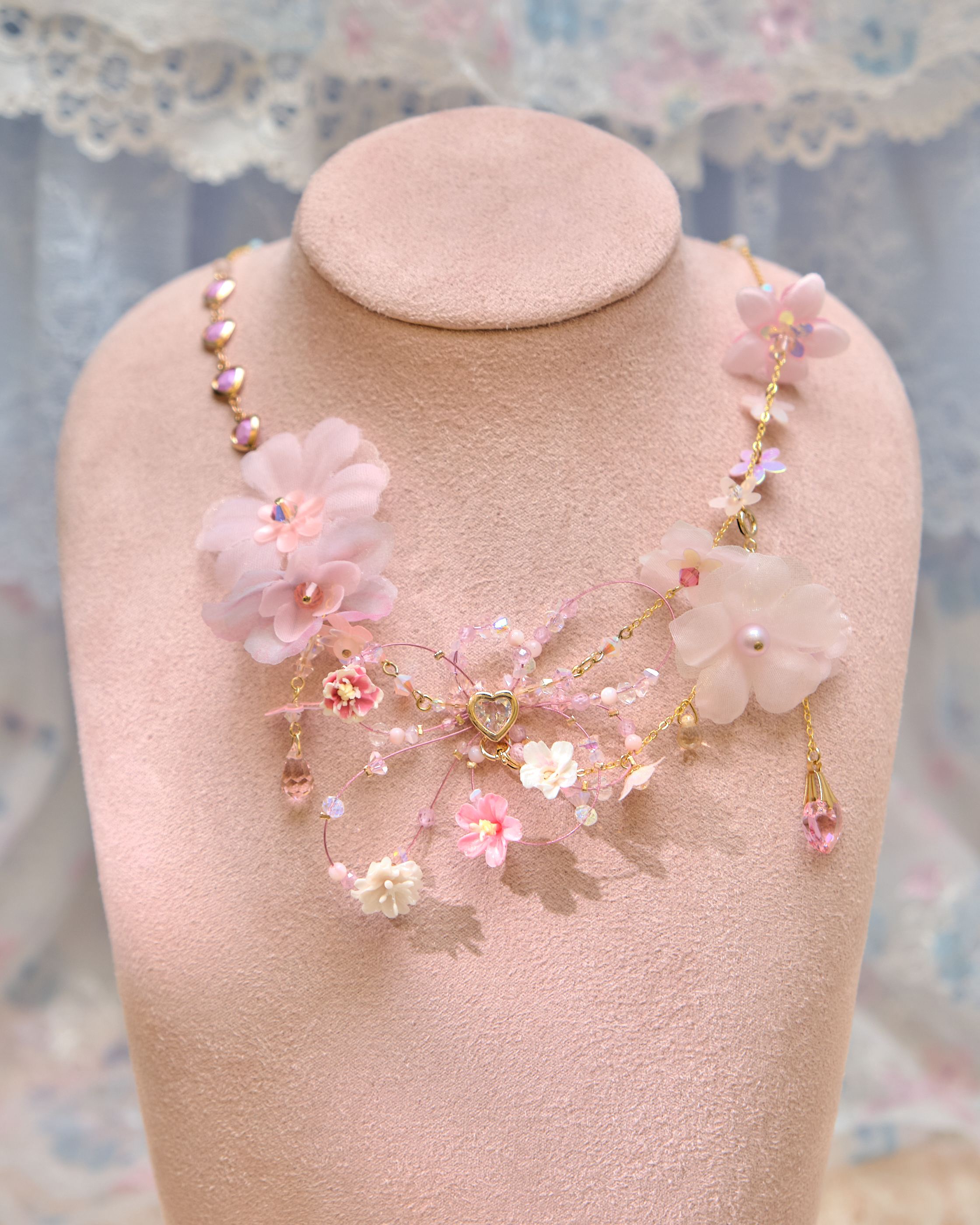 13490 2-Way Layered Bloom Crystal Waterfall S925 Necklace