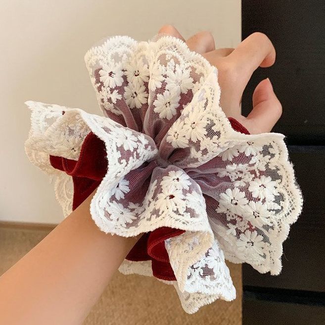 [2 FOR RM10] Red Velvet Lace Double-Layer Hair Scrunchies