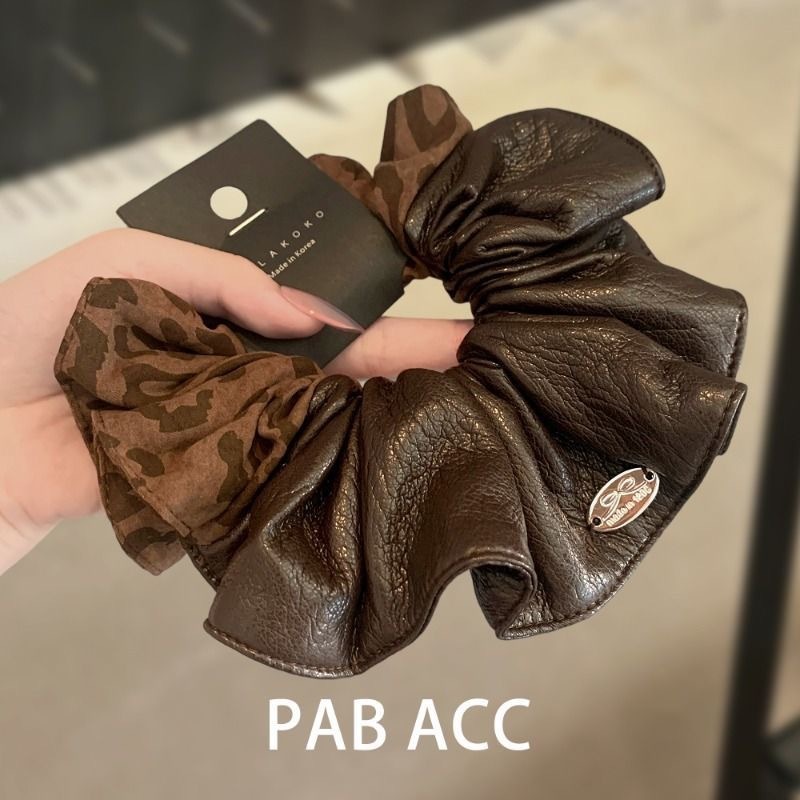 [3 FOR RM10] Leather Patchwork Leopard Print Hair Scrunchies