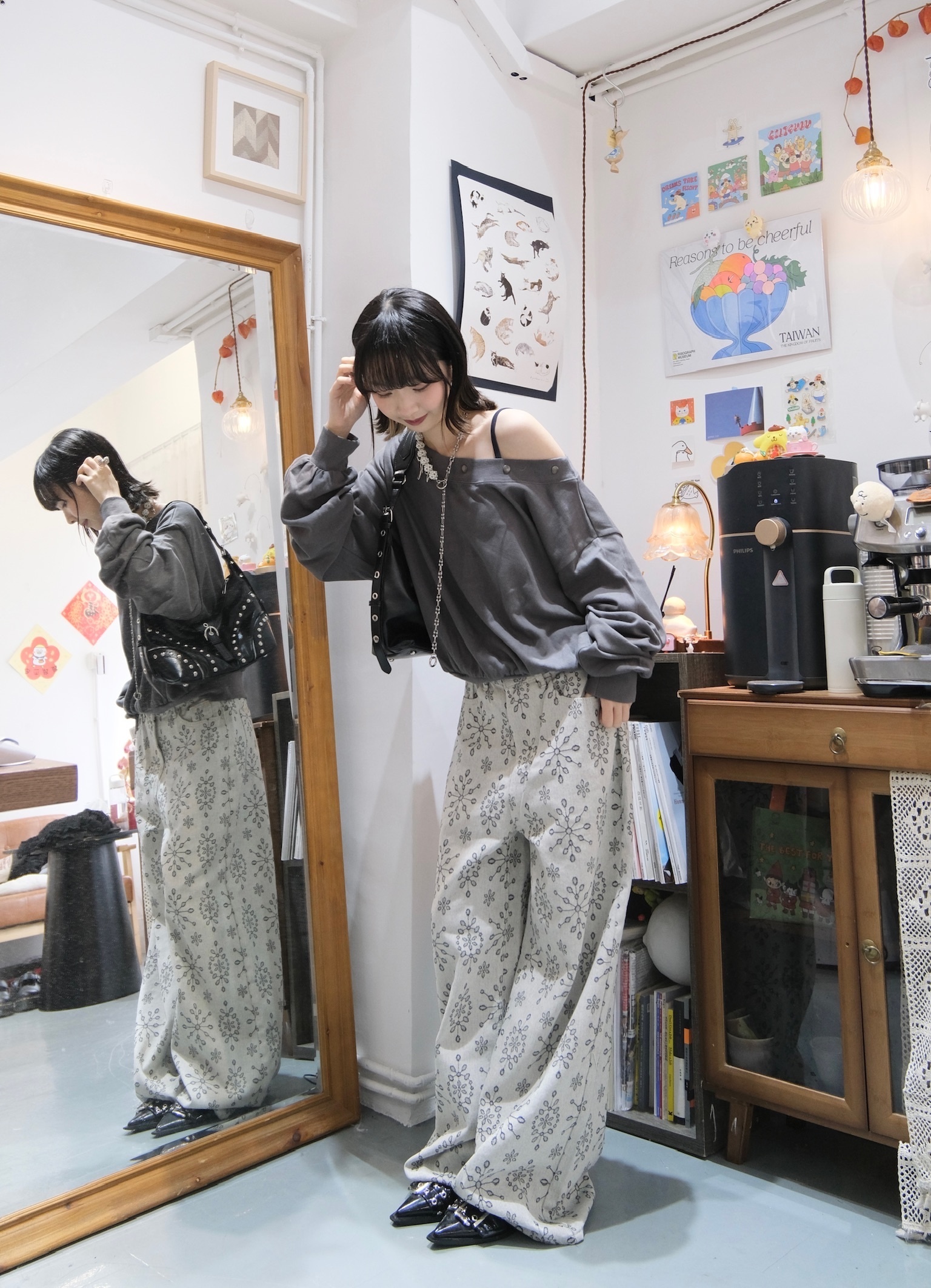 銀點斜肩薄衛衣