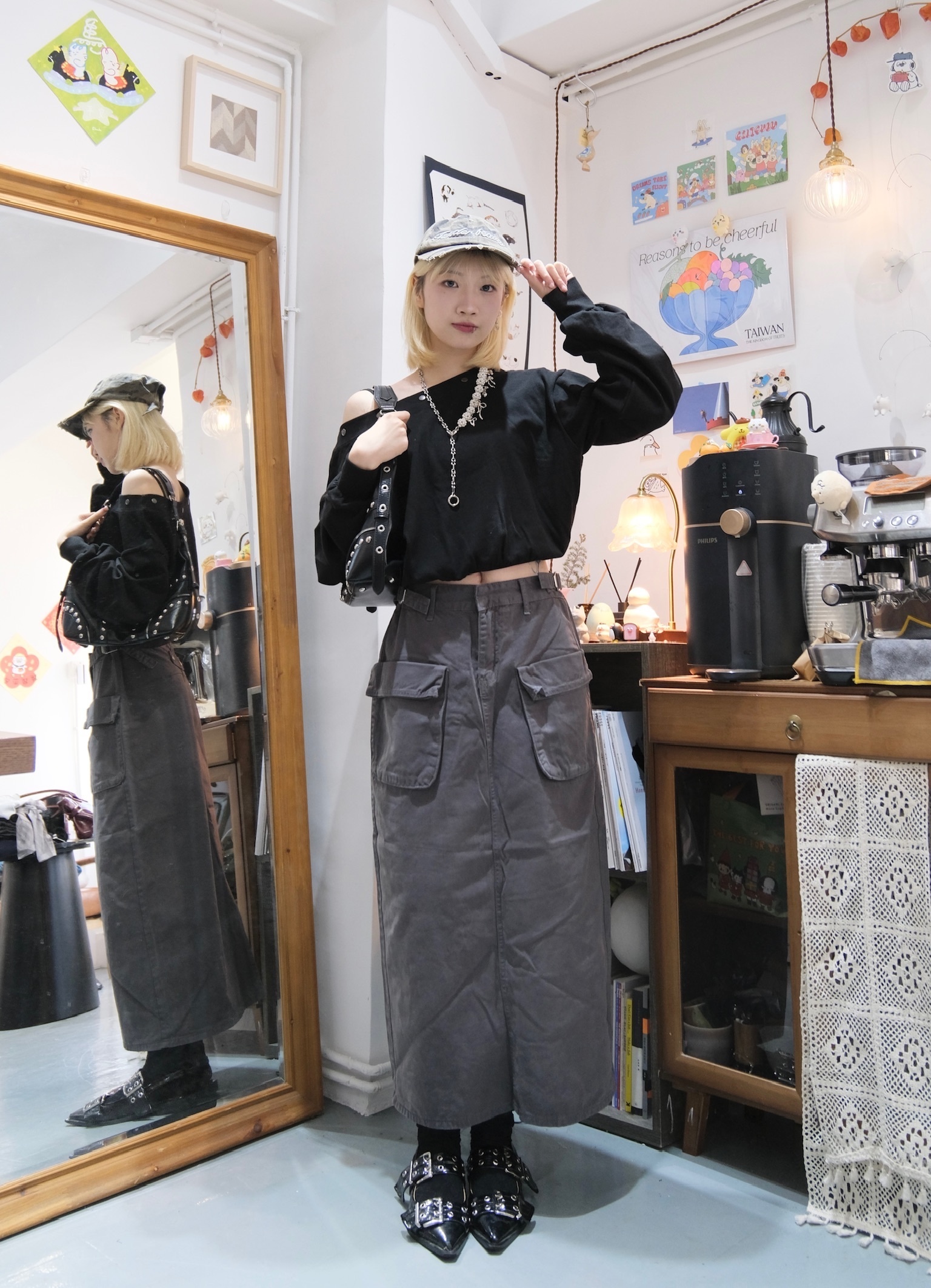 銀點斜肩薄衛衣