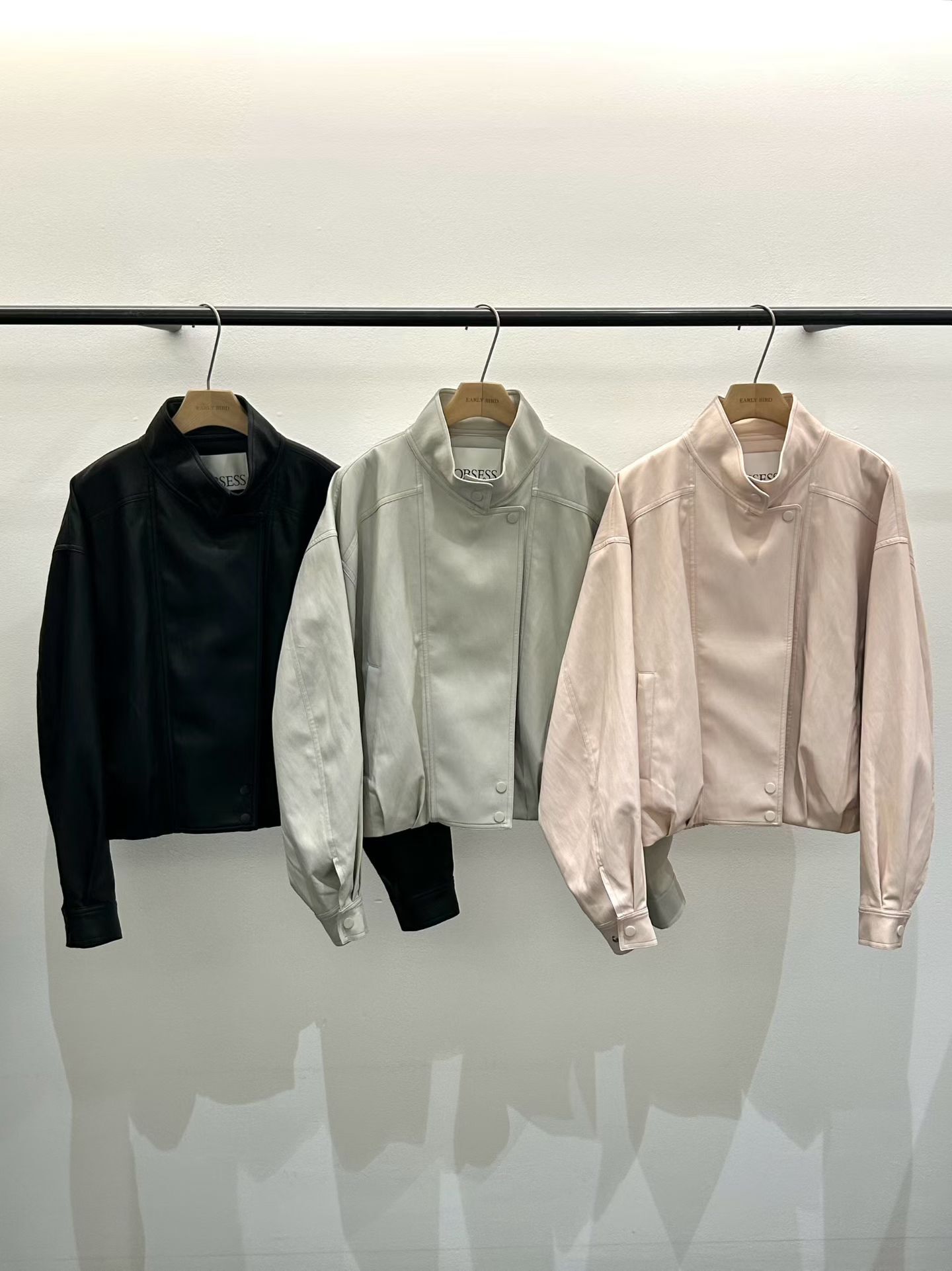 OB5418 小立領啪鈕扣皮外套 *特價* (優惠碼同充值購物金不適用)