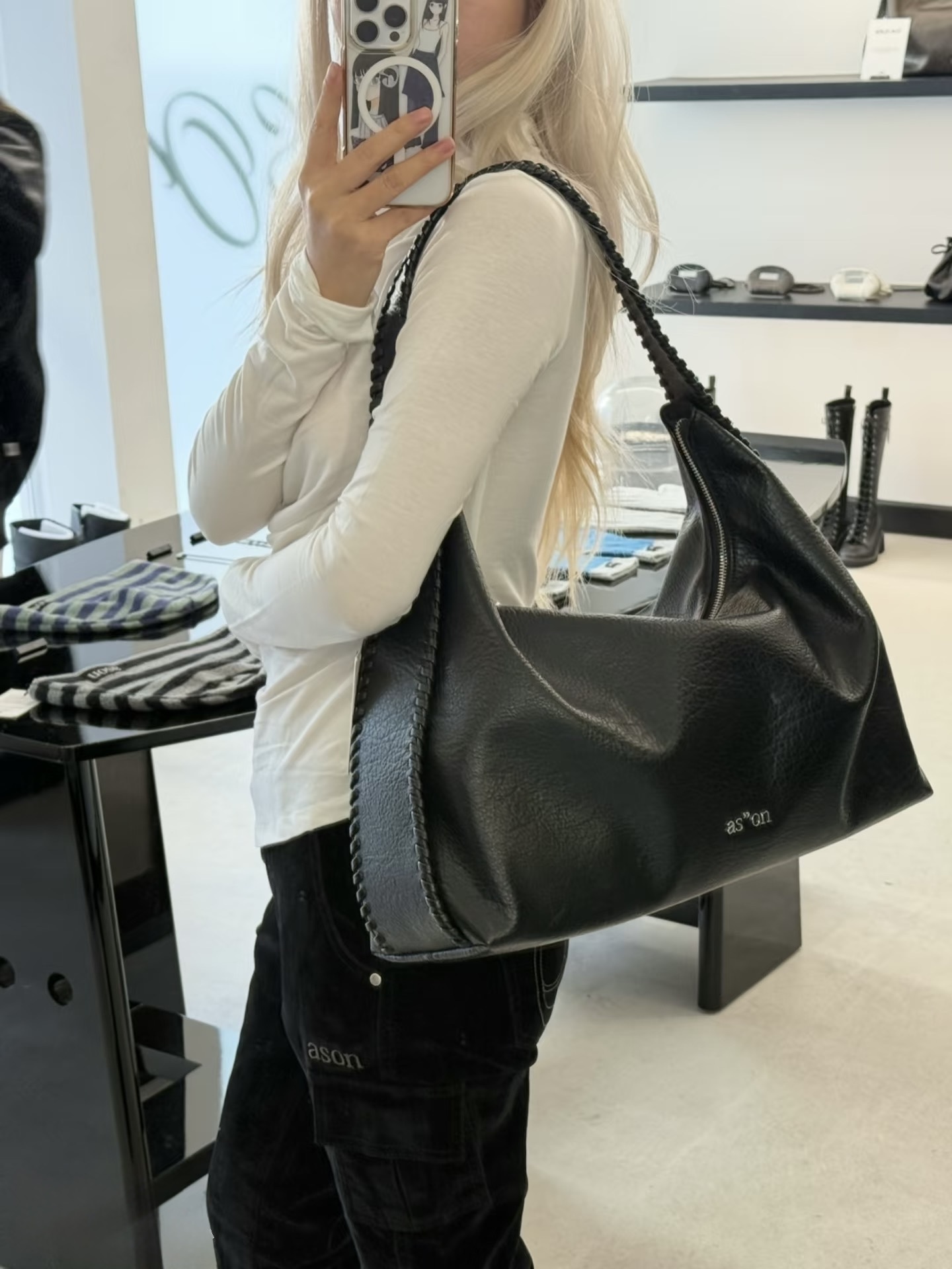 必收‼️（預購）韓國as”on 編織流浪Hobo包 大容量