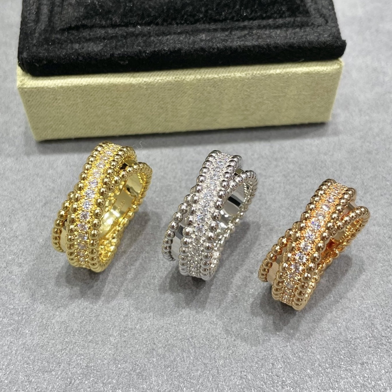 18k va”perlee duo ring交錯珠邊滿鑽高奢定製戒