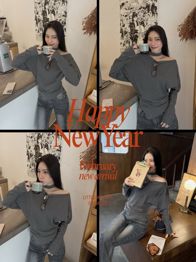 A3352-掛脖收腰抓皺上衣