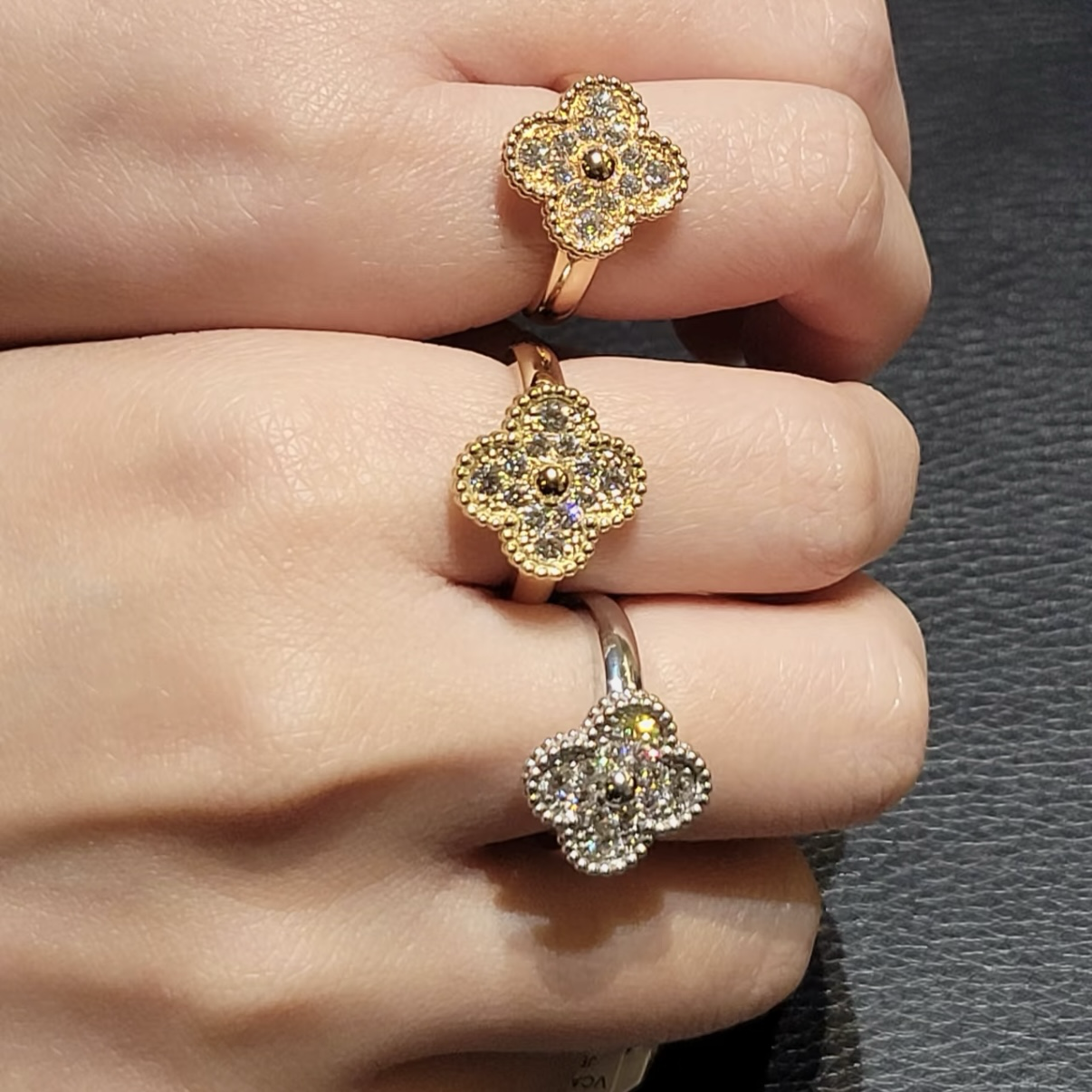 18k”va 經典高奢華滿鑽四葉草戒”高奢定製全系列