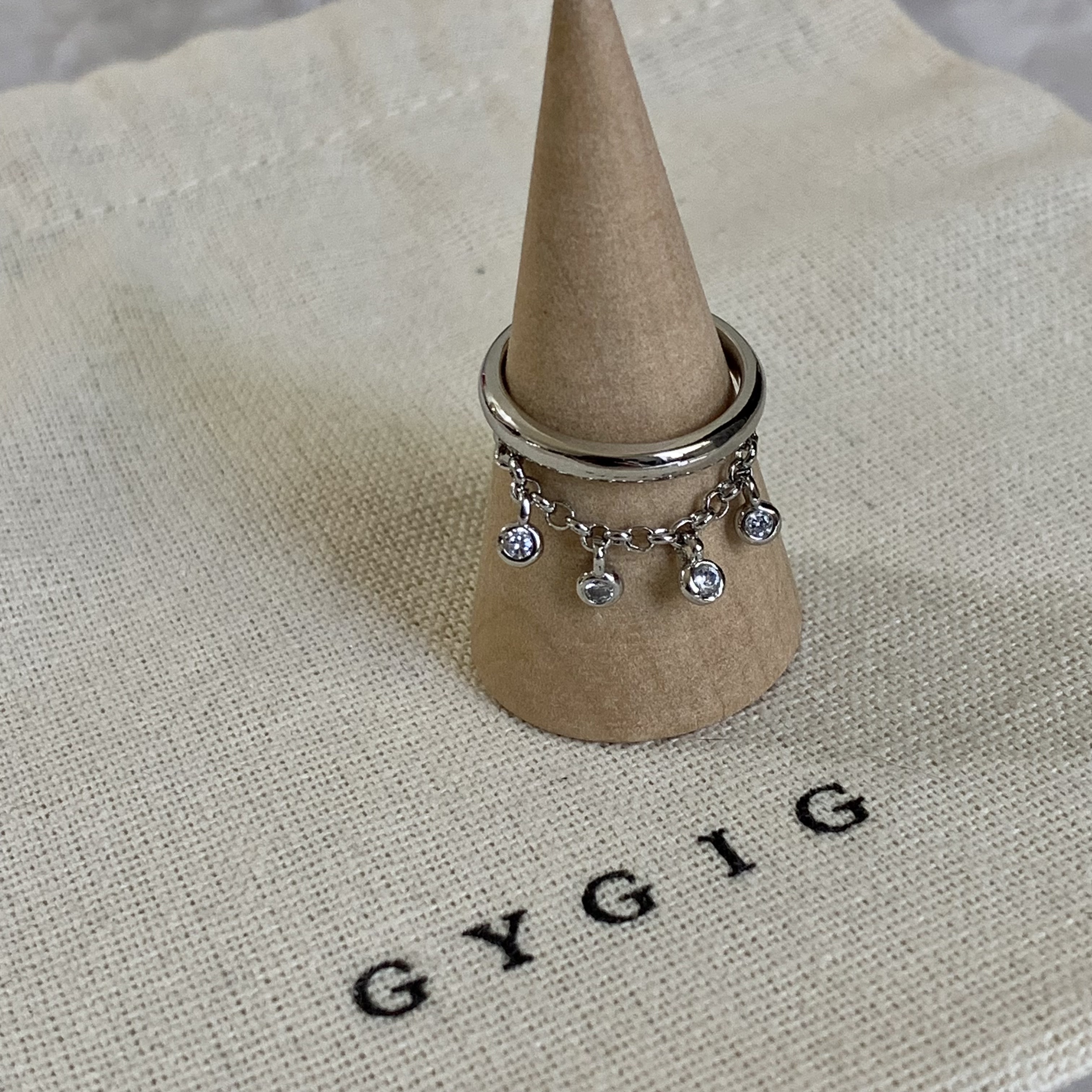 Gy”Lumière高級銀鑽流蘇墜鏈”開口戒