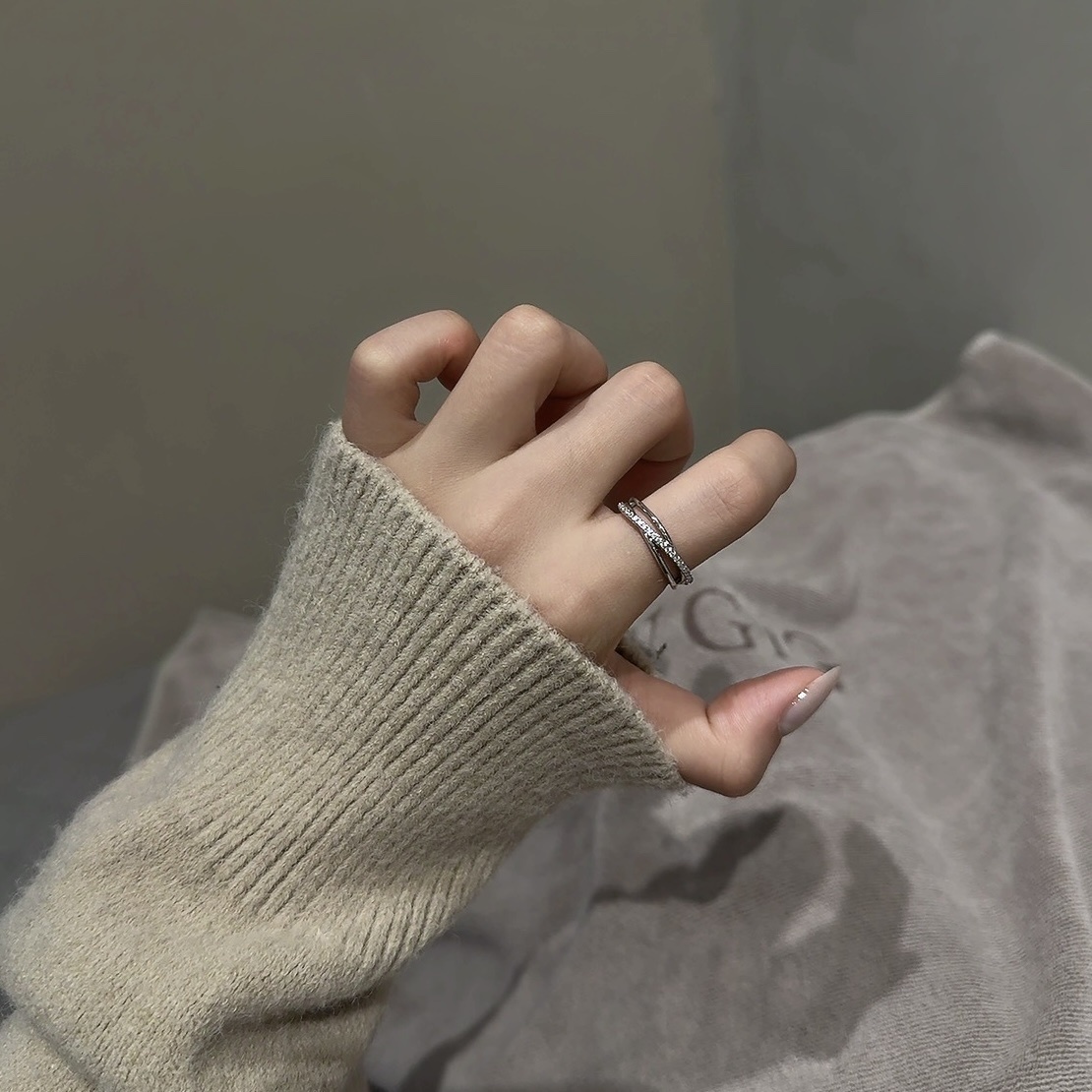 Gy”Mellow s925唯美交錯永恆鑽開口細戒