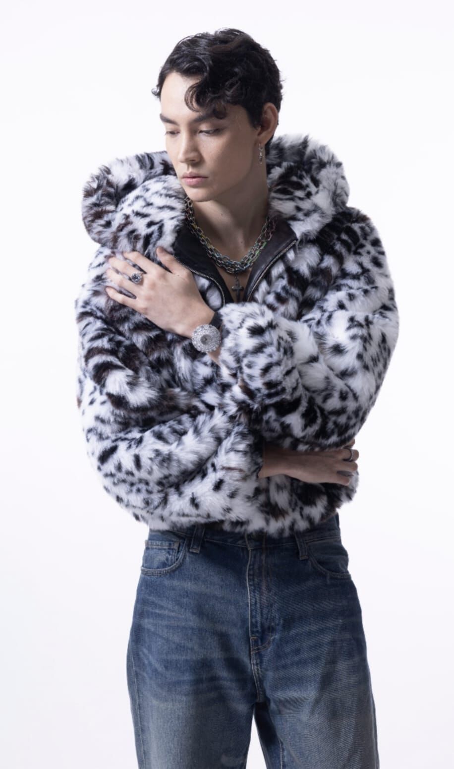 C166 Crisathena 豹紋外套 - 黑白色 CT-CH2701-WHT_BLK