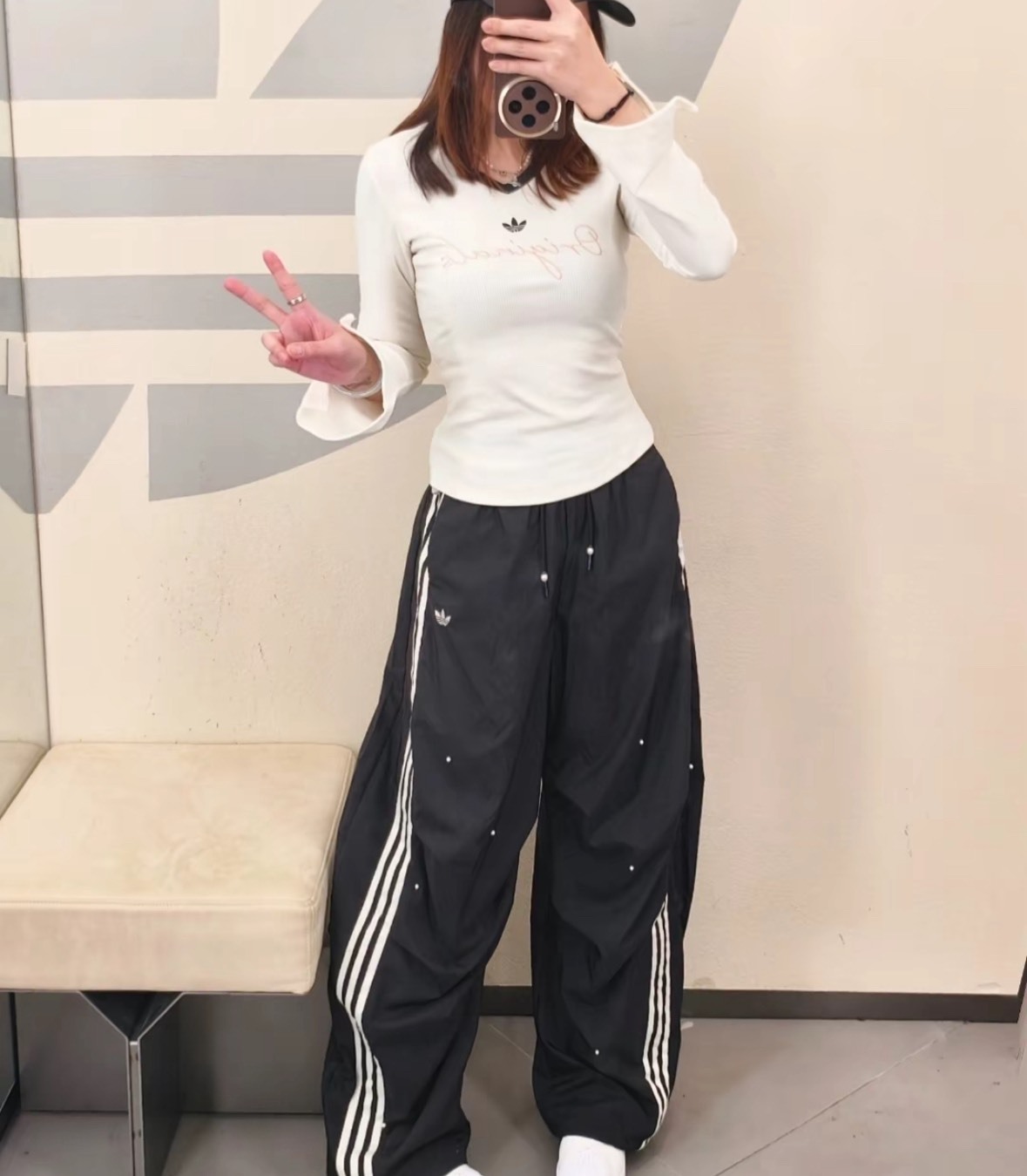 【預購】Adidas Original 尼龍梭織 珍珠 長褲 闊腿褲 女款 KS2865 KS2866