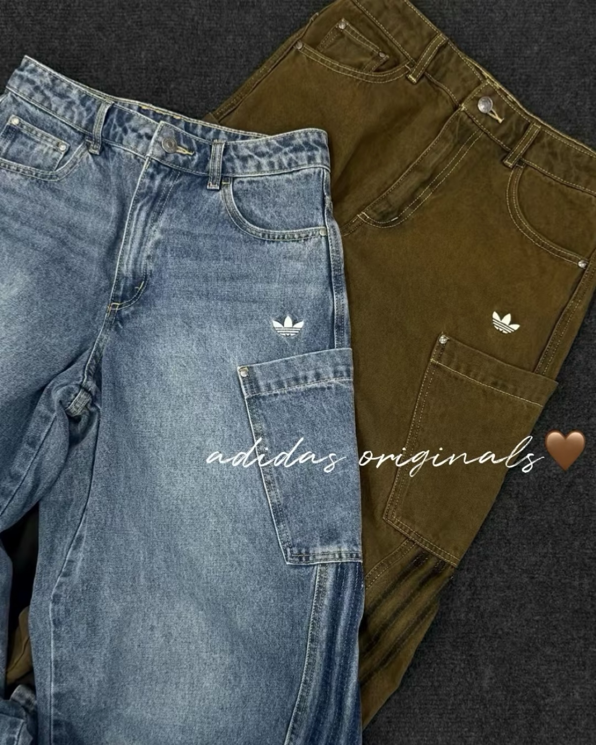 Adidas Denim Joggers 牛仔闊腿褲 彎刀褲 長褲 牛仔藍 復古棕