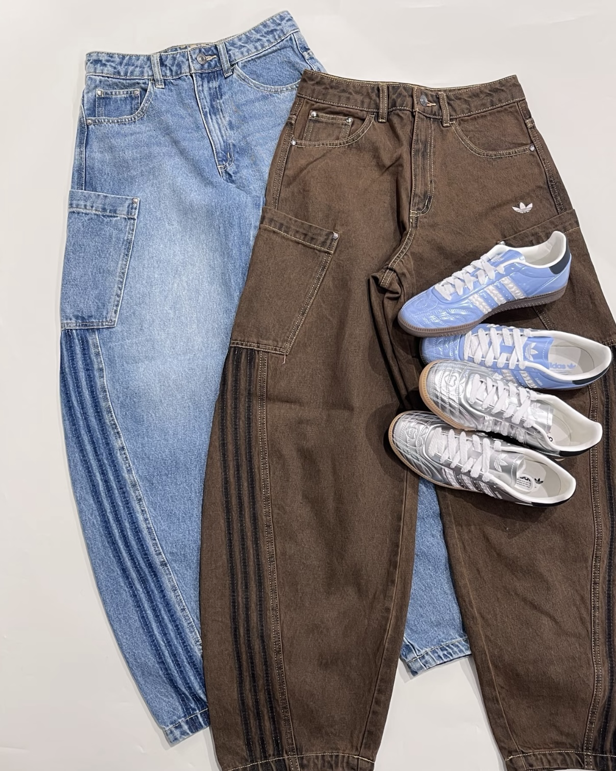 Adidas Denim Joggers 牛仔闊腿褲 彎刀褲 長褲 牛仔藍 復古棕