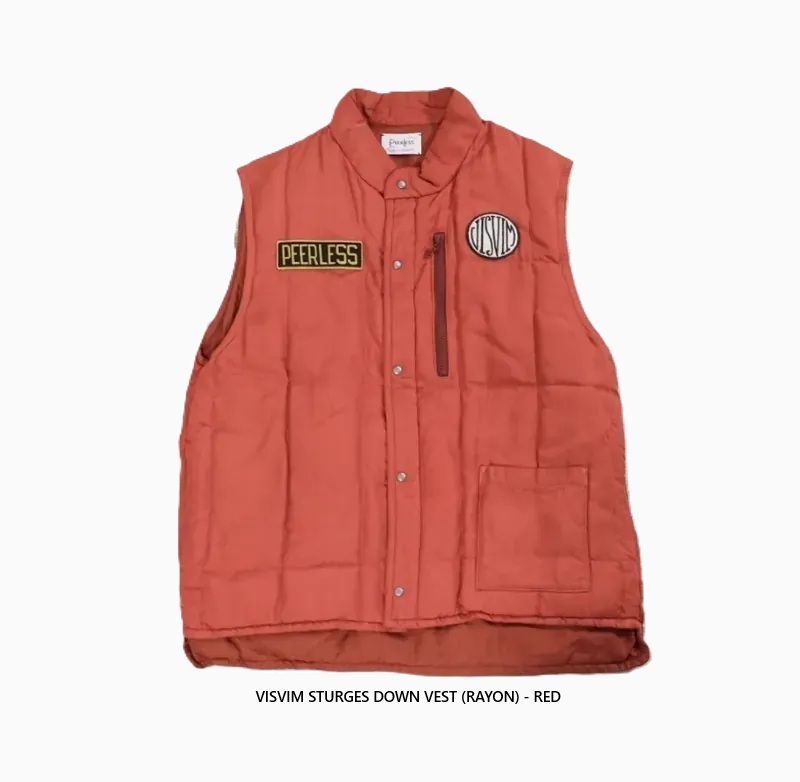 ON SALE: VISVIM STURGES DOWN VEST (RAYON) - RED SIZE 2 PRE ORDER ITEM (預訂中)
