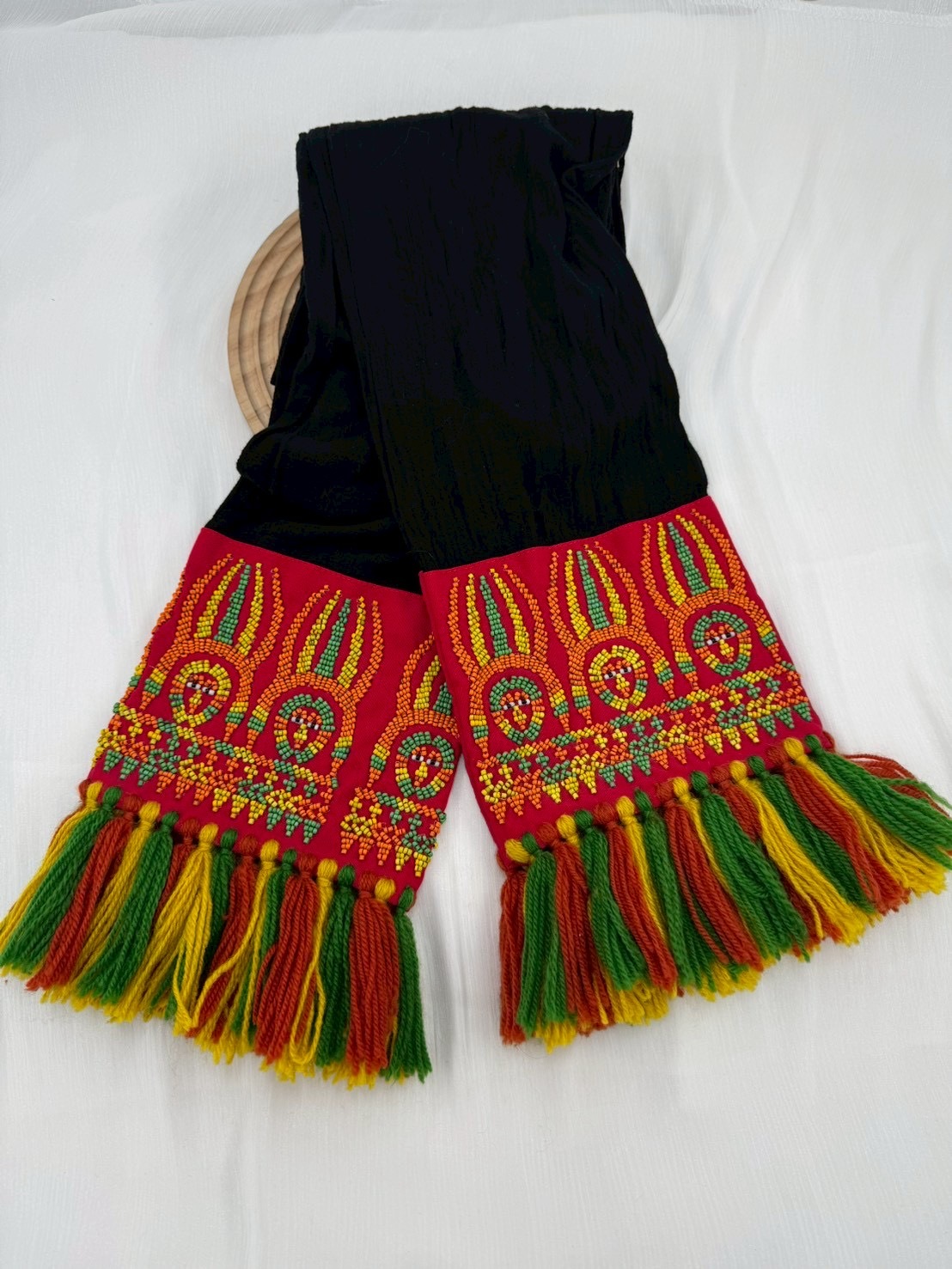 No.31紅棉紗布珠繡頭巾.面寬17全長含流蘇210