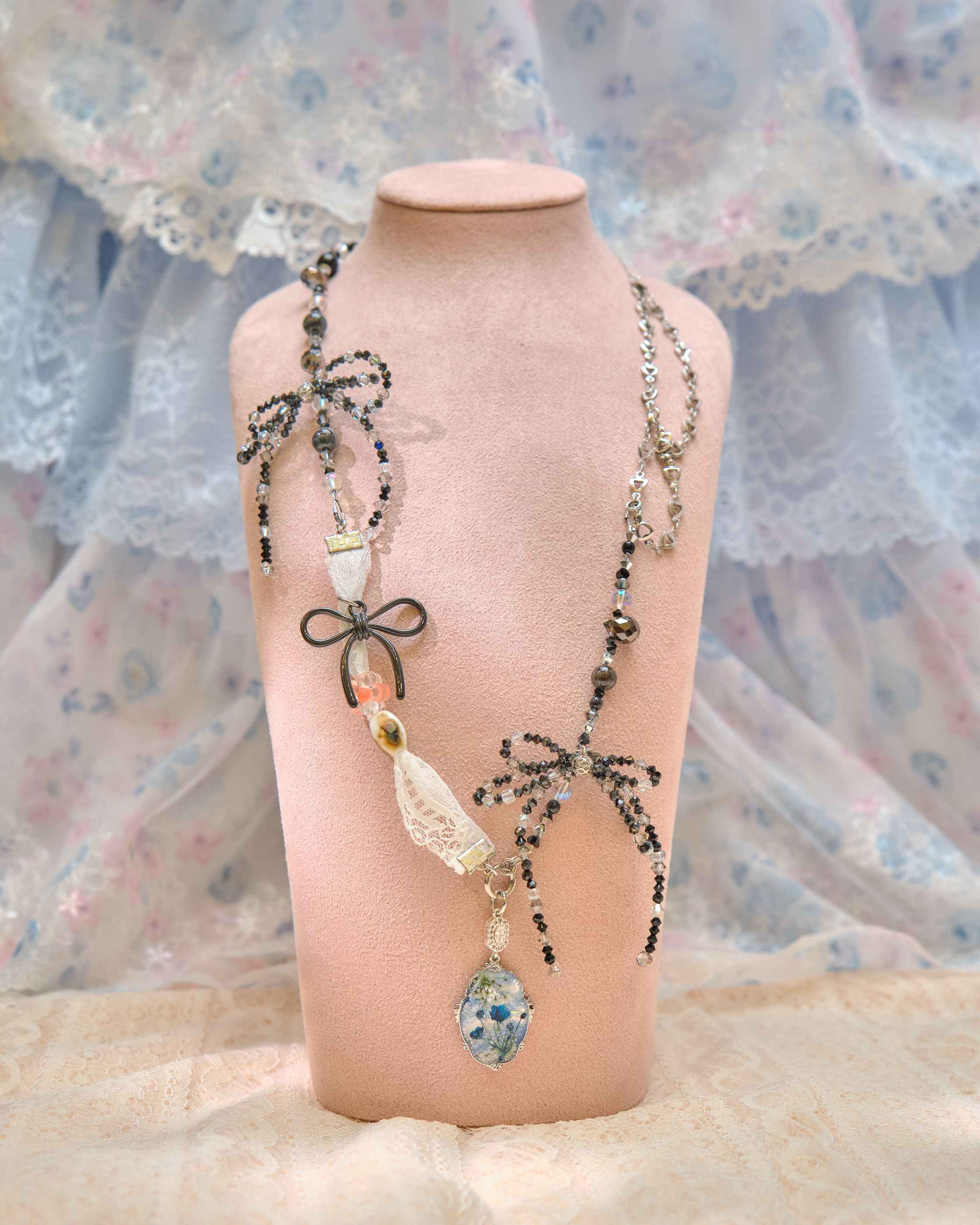 13489 Satin Knot Resin Cascade S925 Necklace