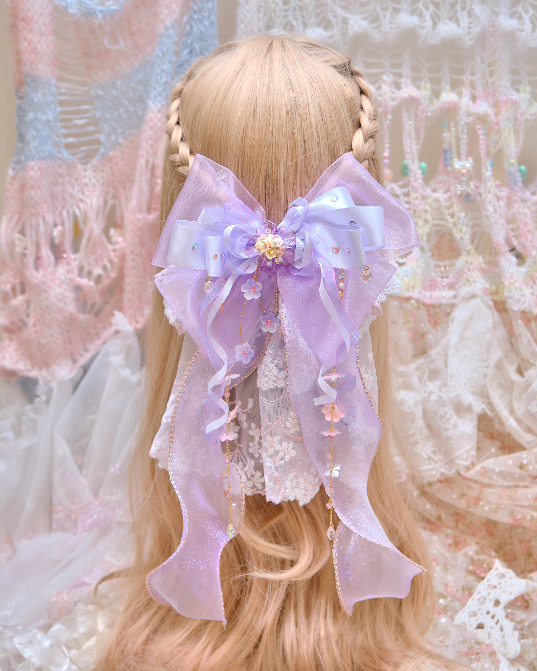 13477 Cloud Gauze Lavish Ribbon Bow Hair Clip