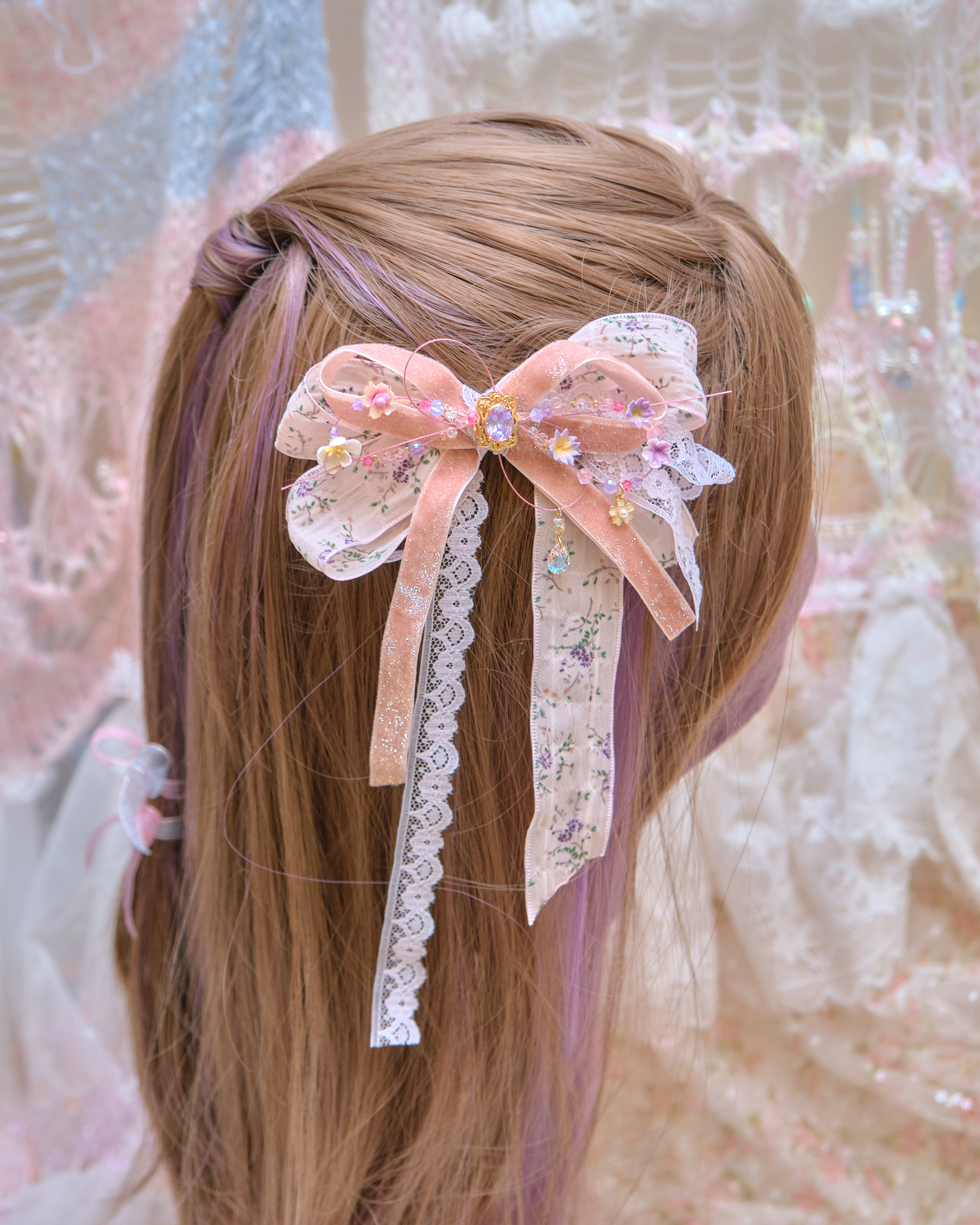 13484 Velvet Lace Glam Bow Hair Clip