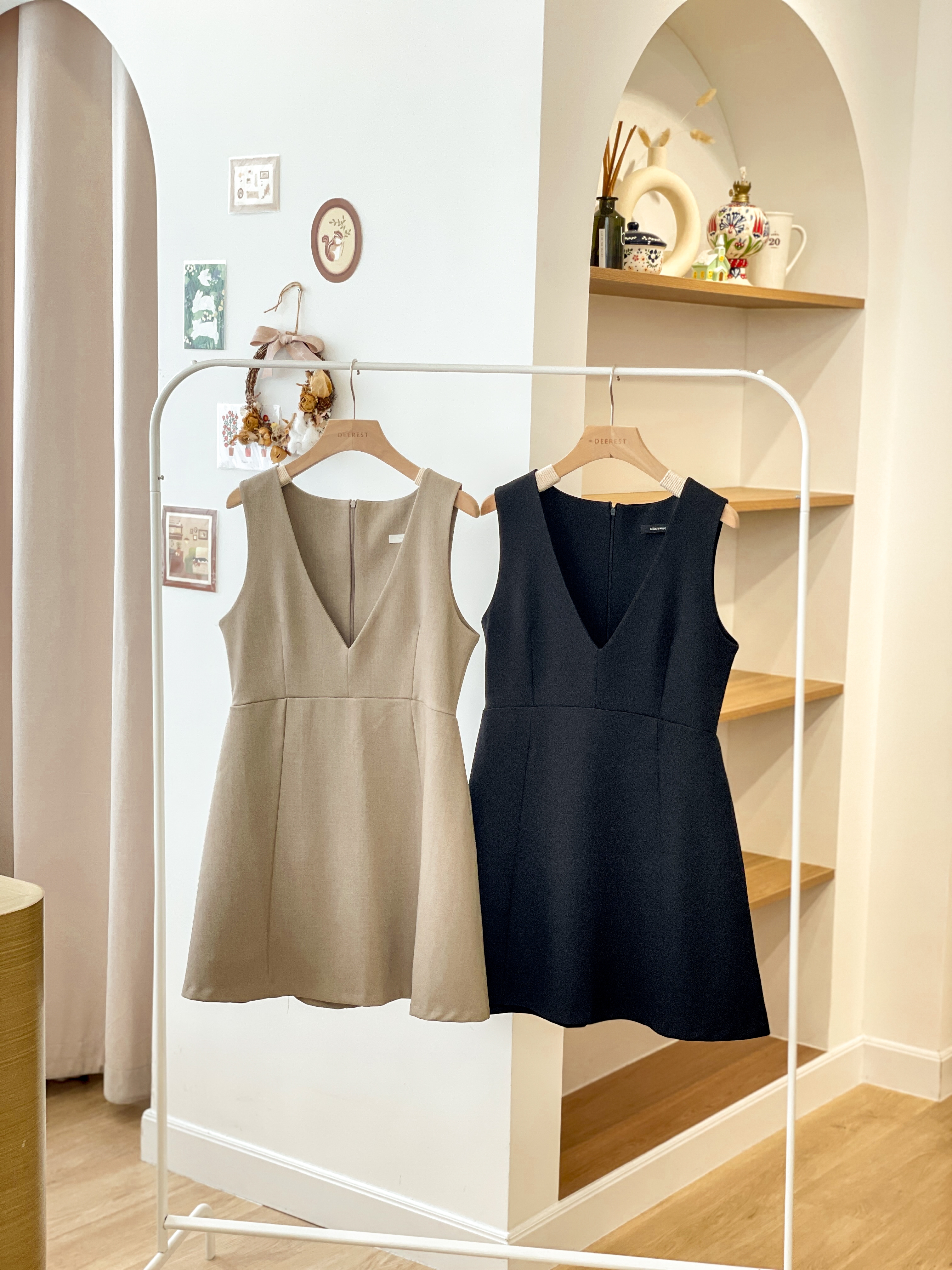 OP694 Sand V-neck Dress