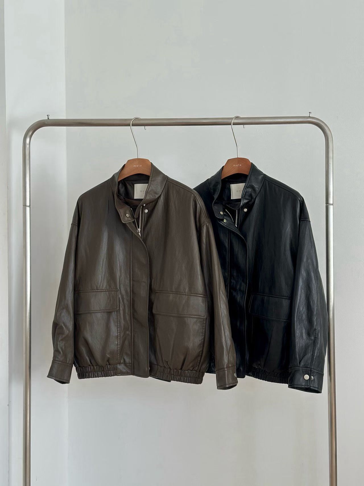 ML6001 立領機車仿皮外套