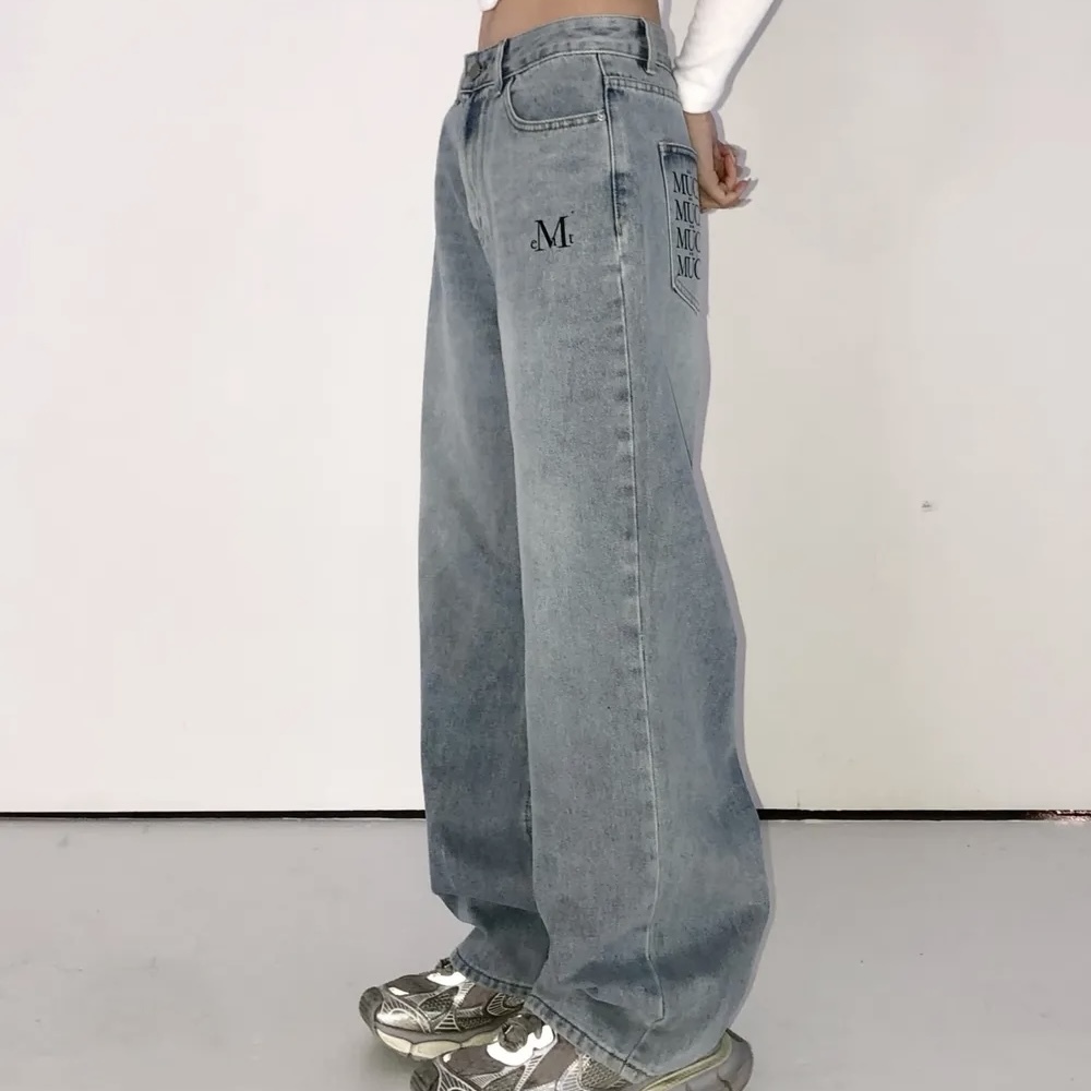 MUCENT 後口袋印花 寬褲 牛仔褲 長褲 韓國代購