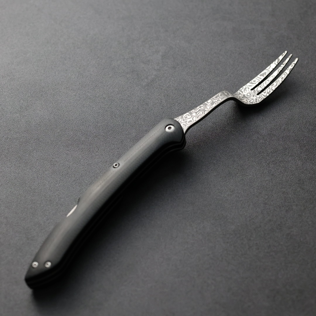 佐治武士 折疊牛排叉 R2粉末鋼 黑染大馬士革