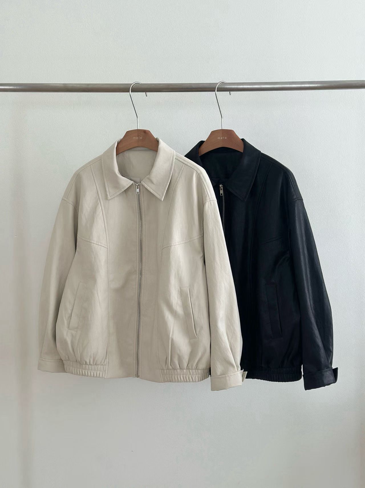 ML6028 反領拉鍊仿皮外套