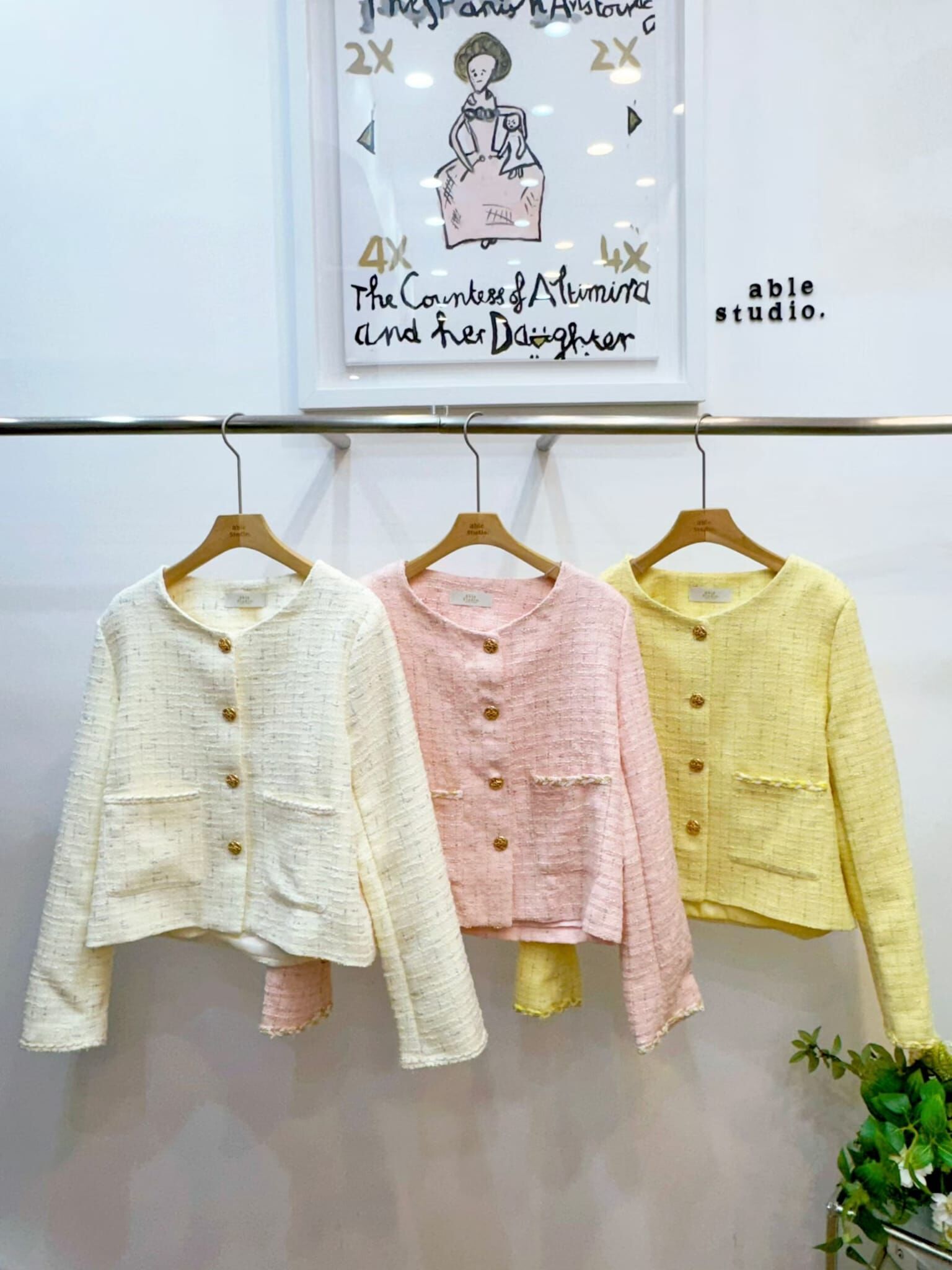 AS6024 小香風千鳥格花紋金釦外套