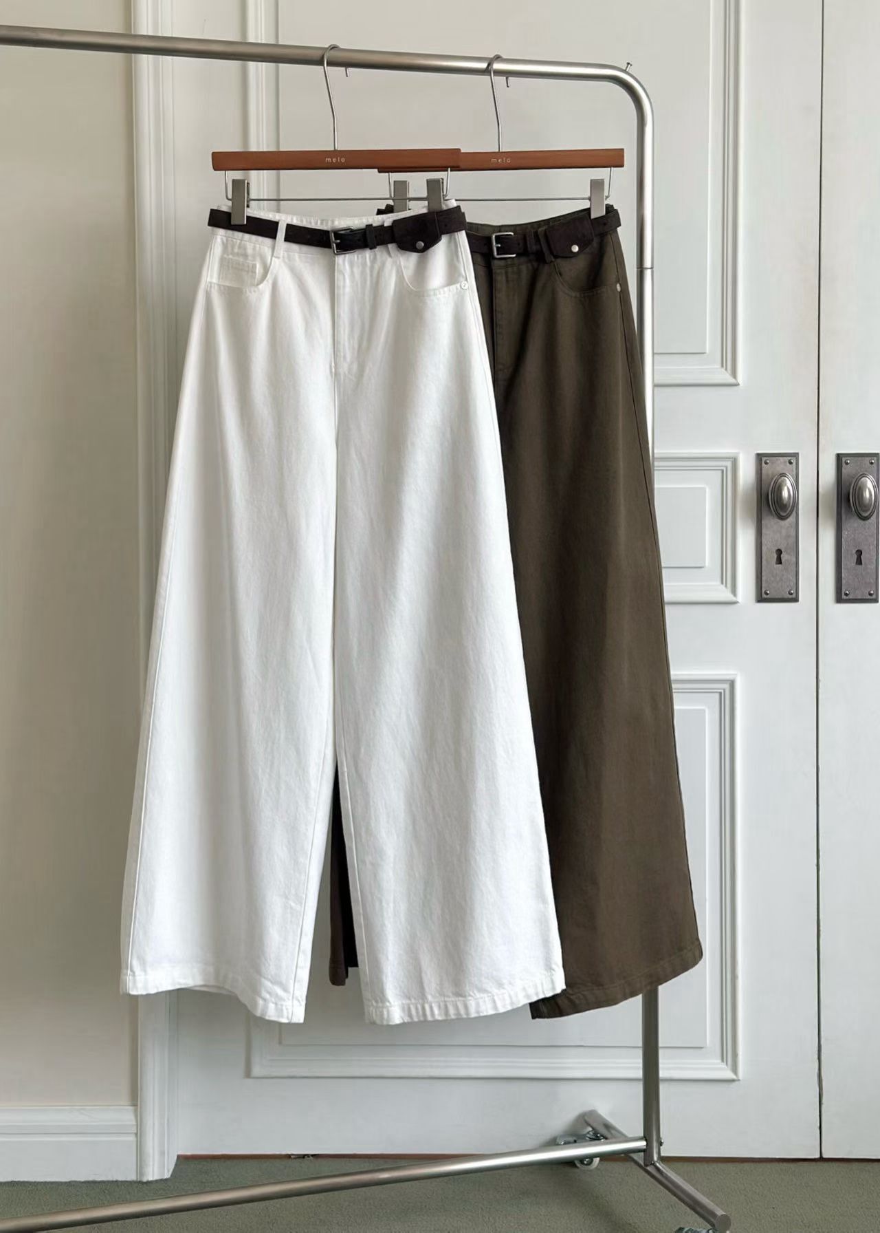 ML6037 皮帶直筒褲 (S/M)