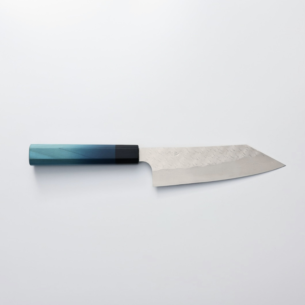 藍包丁x二唐刃物 文化 165mm SG Strix粉末HSS鋼 鎚目大馬士革