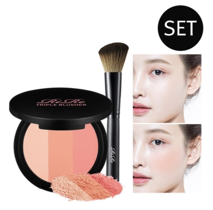 現 貨｜韓國 RiRe 三色腮紅玫瑰胭脂8.9g+腮紅刷套裝