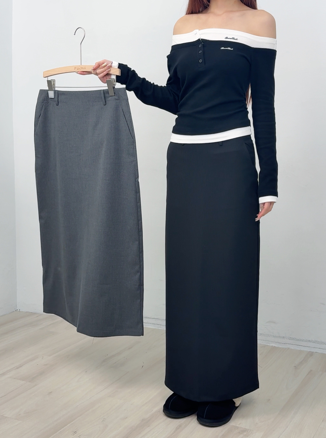 A38 預購簡約直坑條包臀A字裙