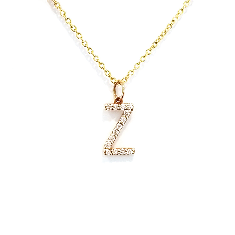 18K白金原色天然鑽石字母吊墜-Z