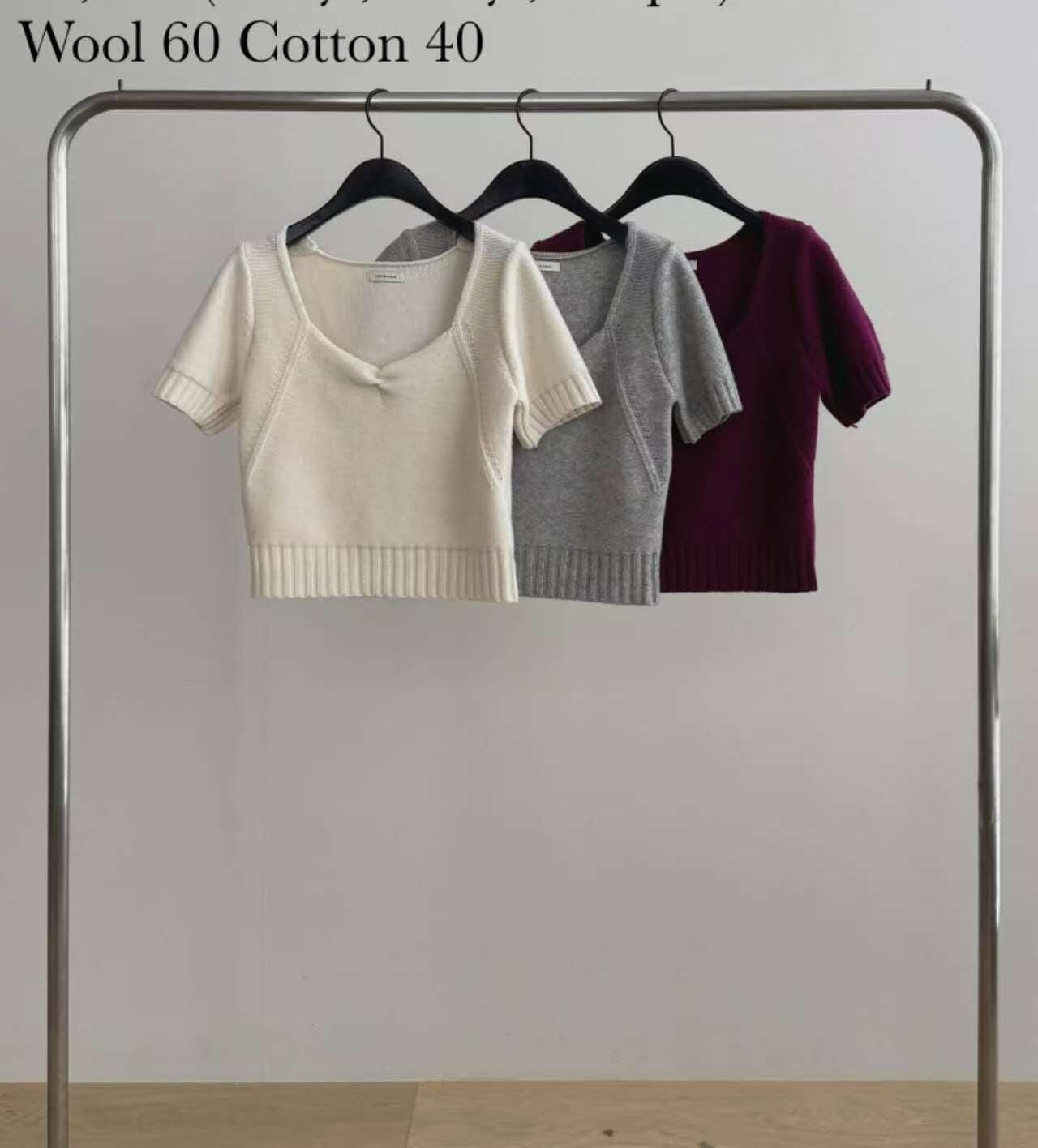 DR6014 心型領短袖針織衫