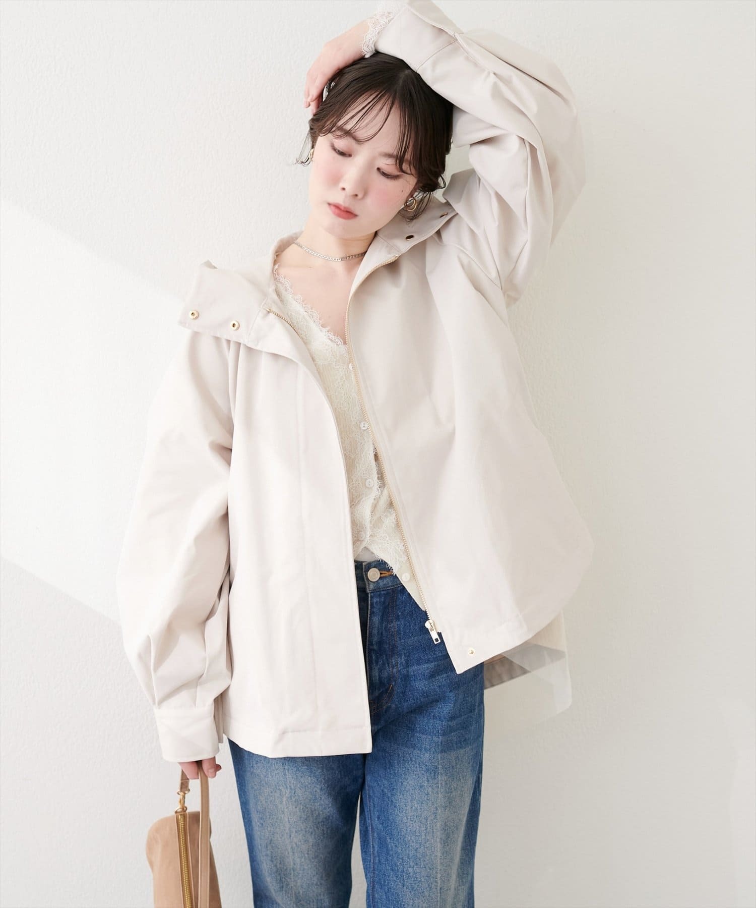 [預購]natural couture 後背薄紗荷葉下襬連帽外套