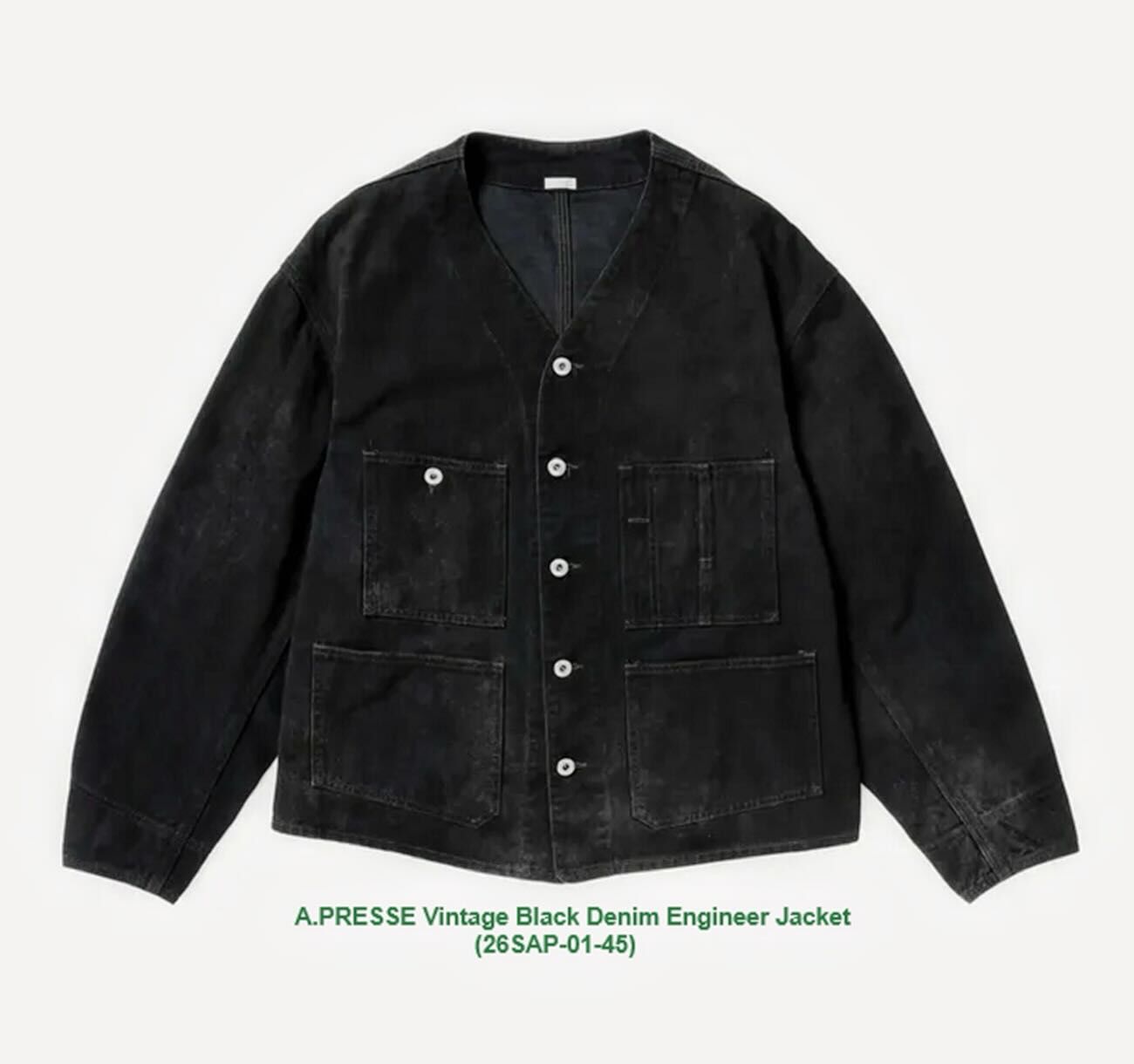 A.PRESSE 2026 VINTAGE BLACK DENIM ENGINEER JACKET (26SAP-01-45) - PRE ORDER ITEM (預訂中)