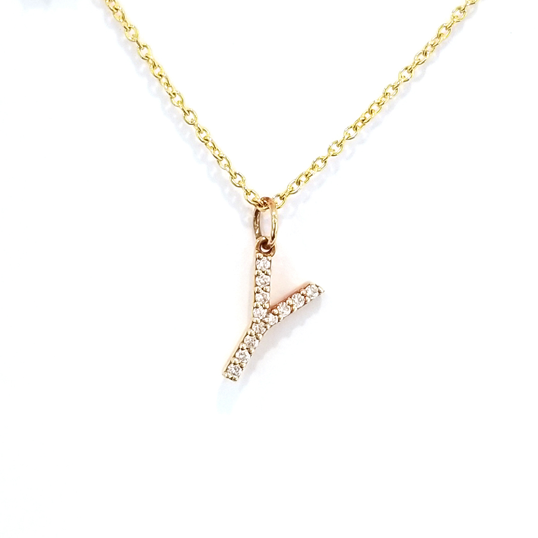 18K白金原色天然鑽石字母吊墜-Y