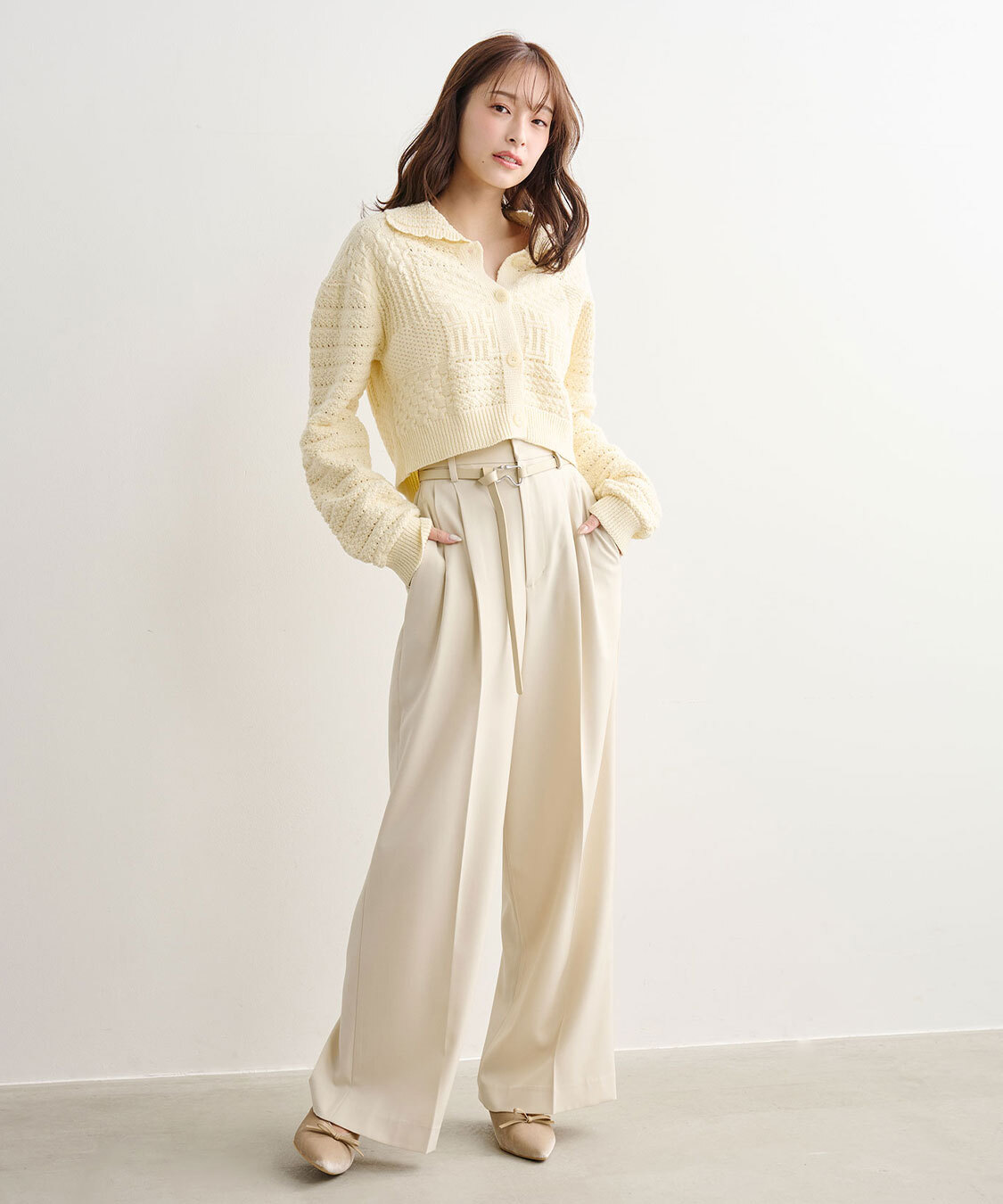 [預購]COCO DEAL 造型腰帶高腰寬版長褲