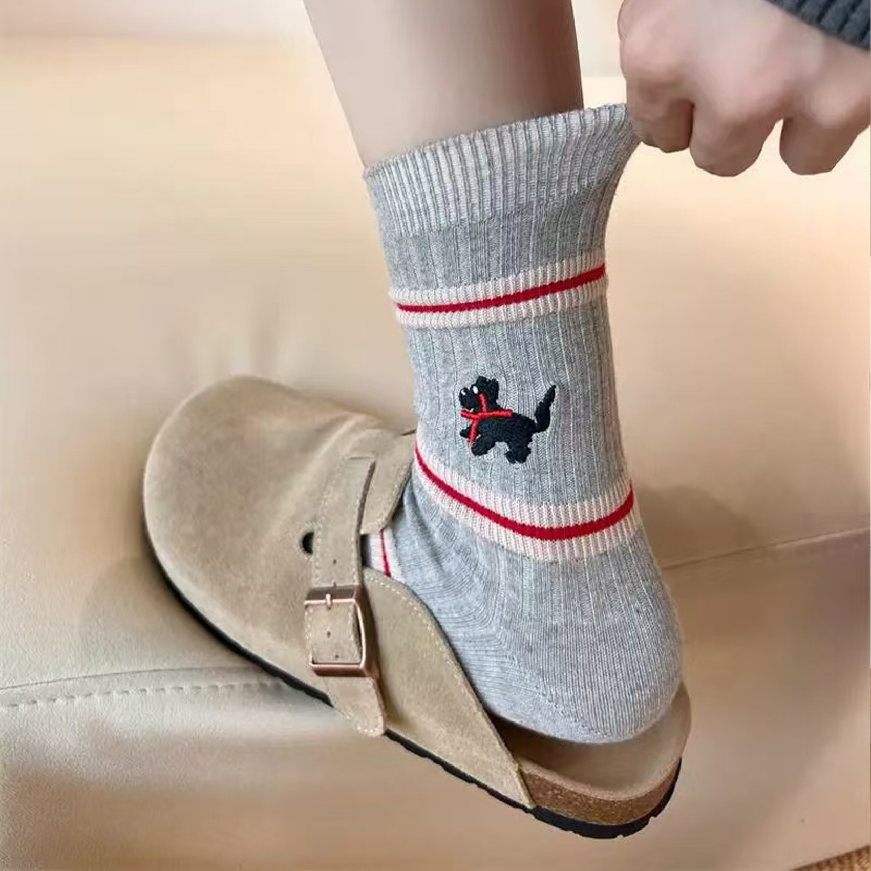 代購-Jeep 可愛小狗 襪 條紋 防臭 透氣 抑菌 吸濕 排汗 男女同款 組合裝