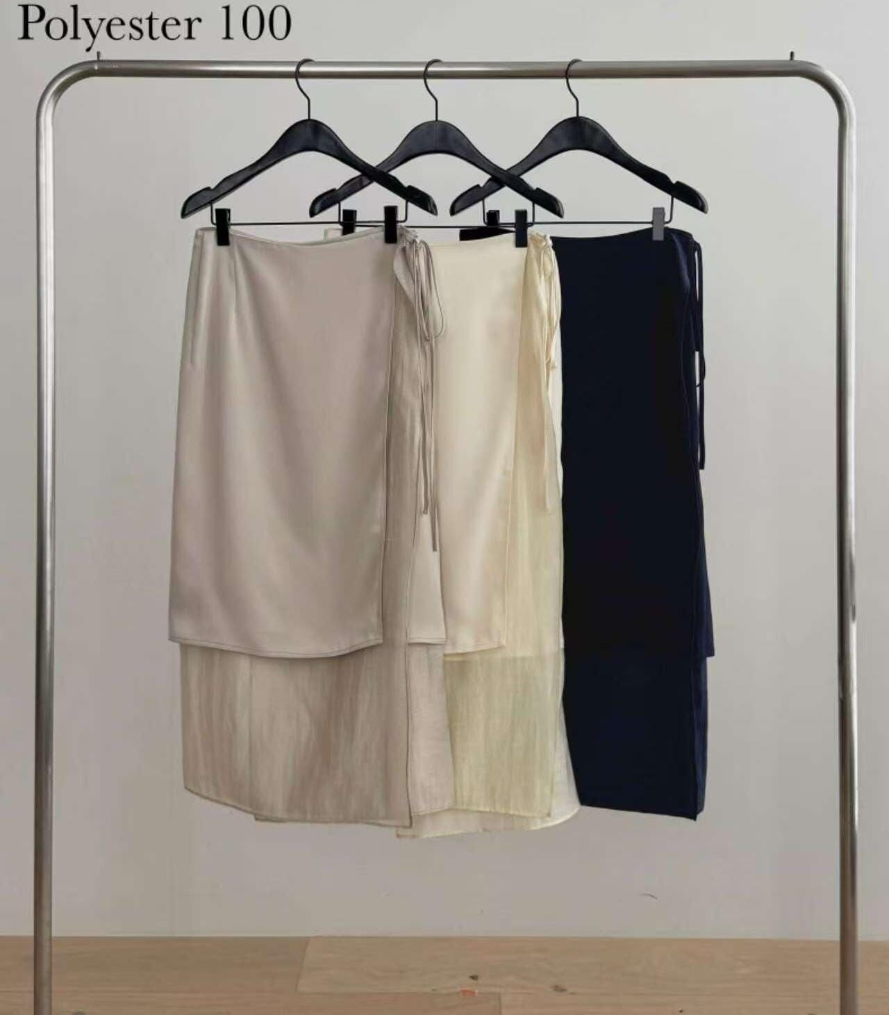 DR6022 緞拼紗綁結長裙