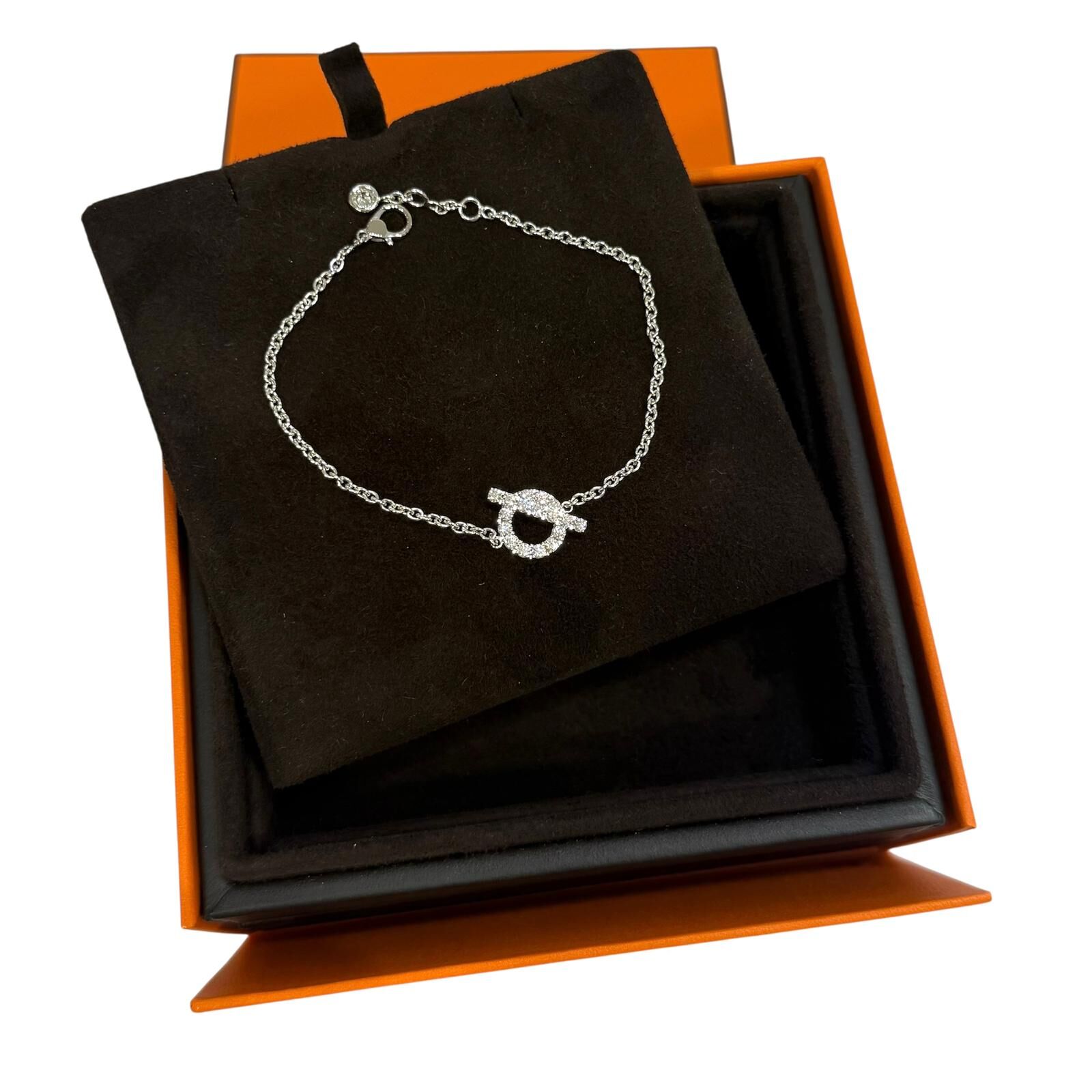 全新HERMES小Q手鏈 LG碼大碼 H219410B 00LG.18K,750白金鑽石,Finesse Bracelet,  #BRAND NEW #香榭站正品