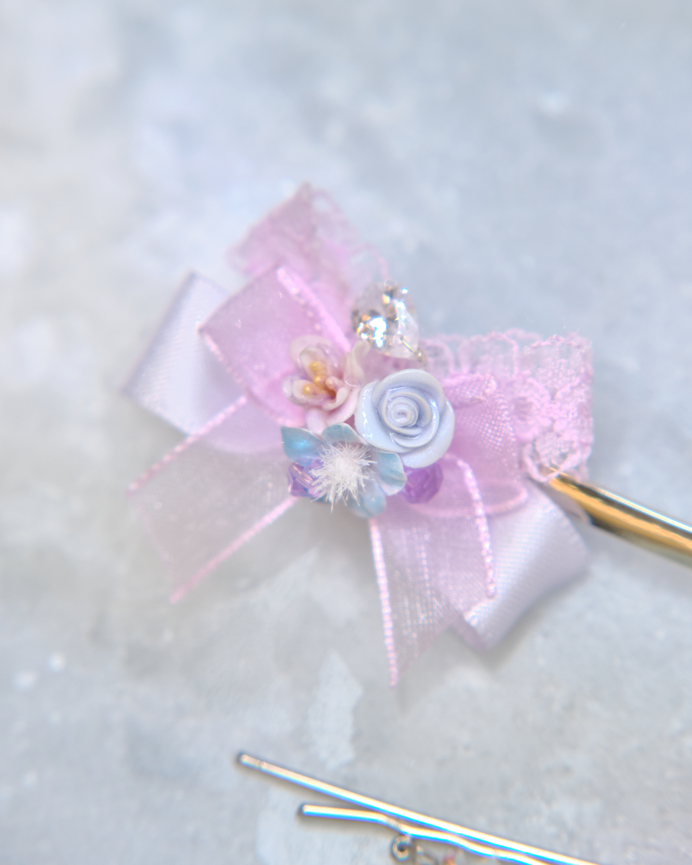 13450 Crystal Ribbon Chain Hair Pin Set