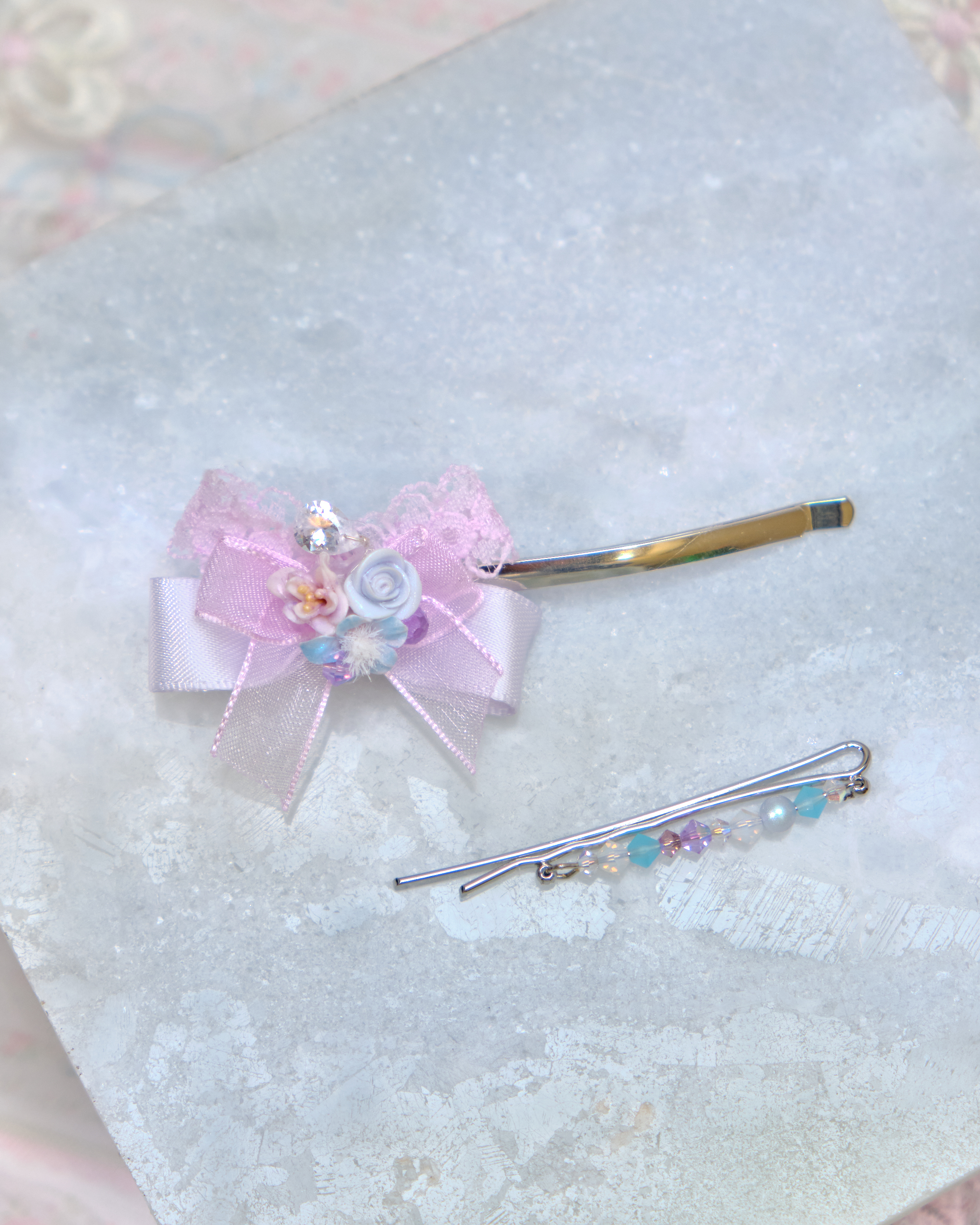 13450 Crystal Ribbon Chain Hair Pin Set