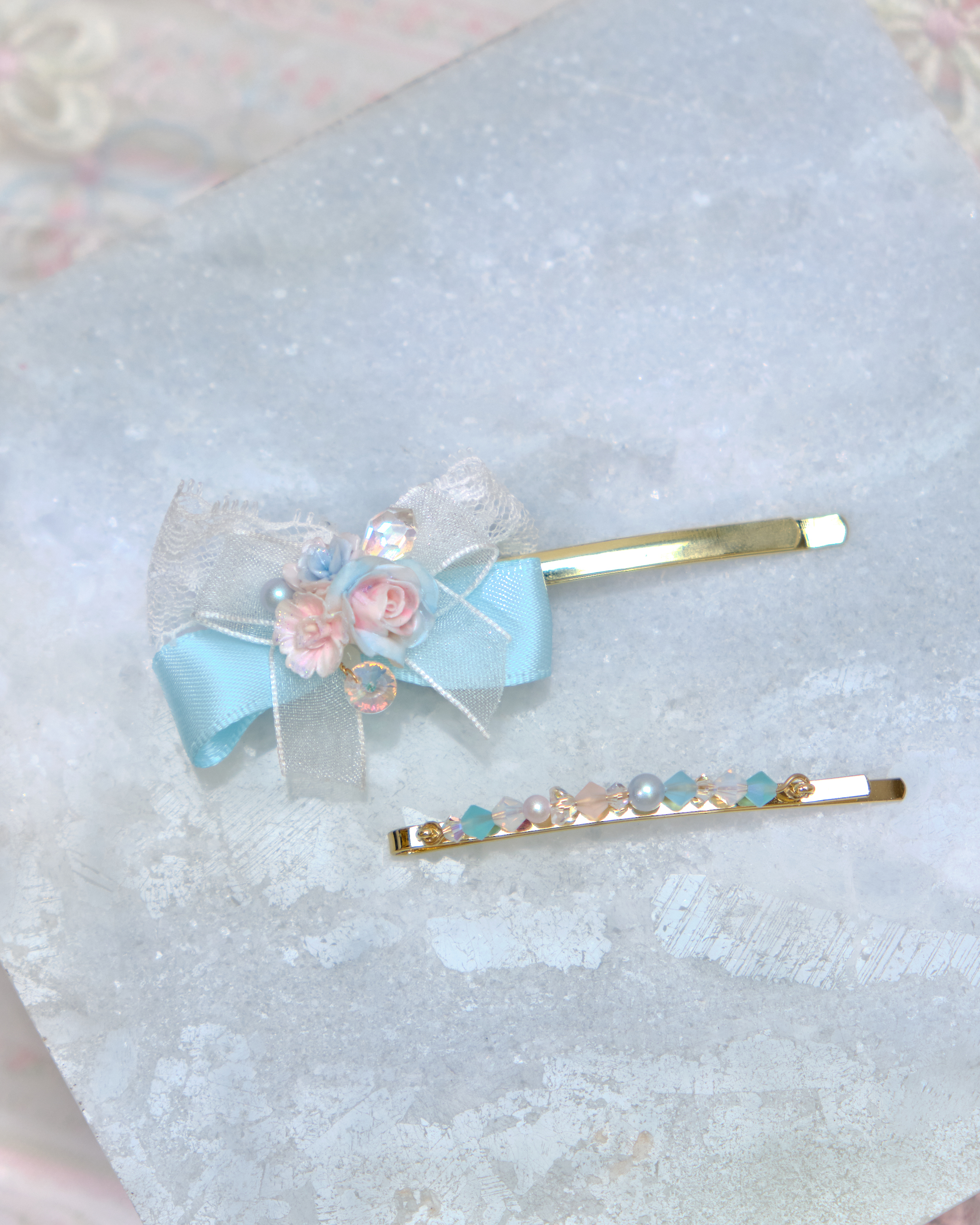 13449 Crystal Ribbon Chain Hair Pin Set