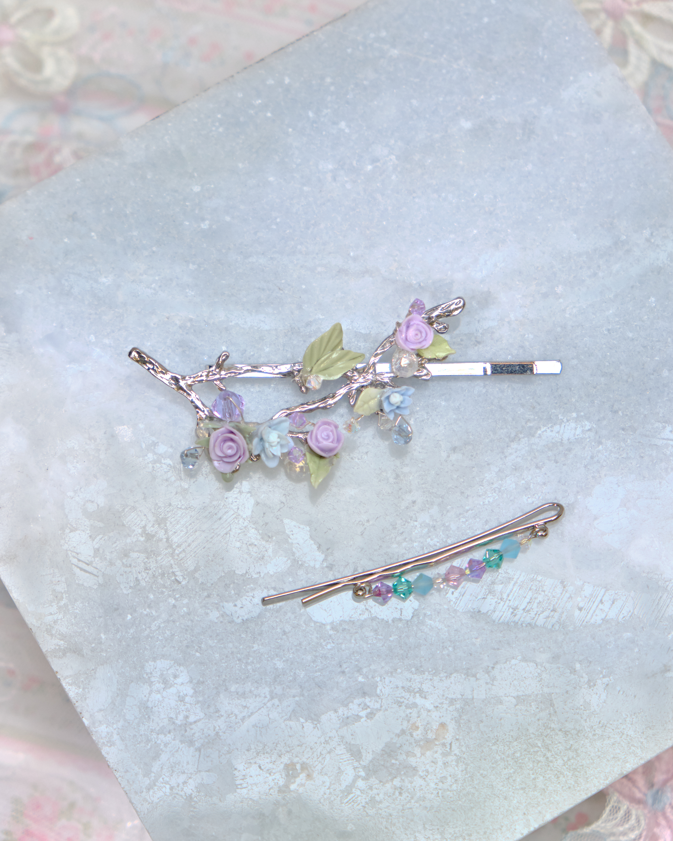 13448 Crystal Ribbon Chain Hair Pin Set