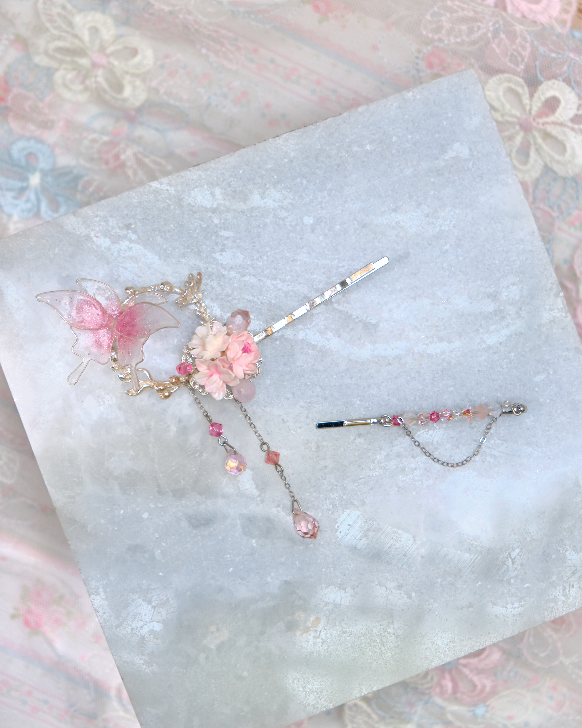 13446 Crystal Ribbon Chain Hair Pin Set