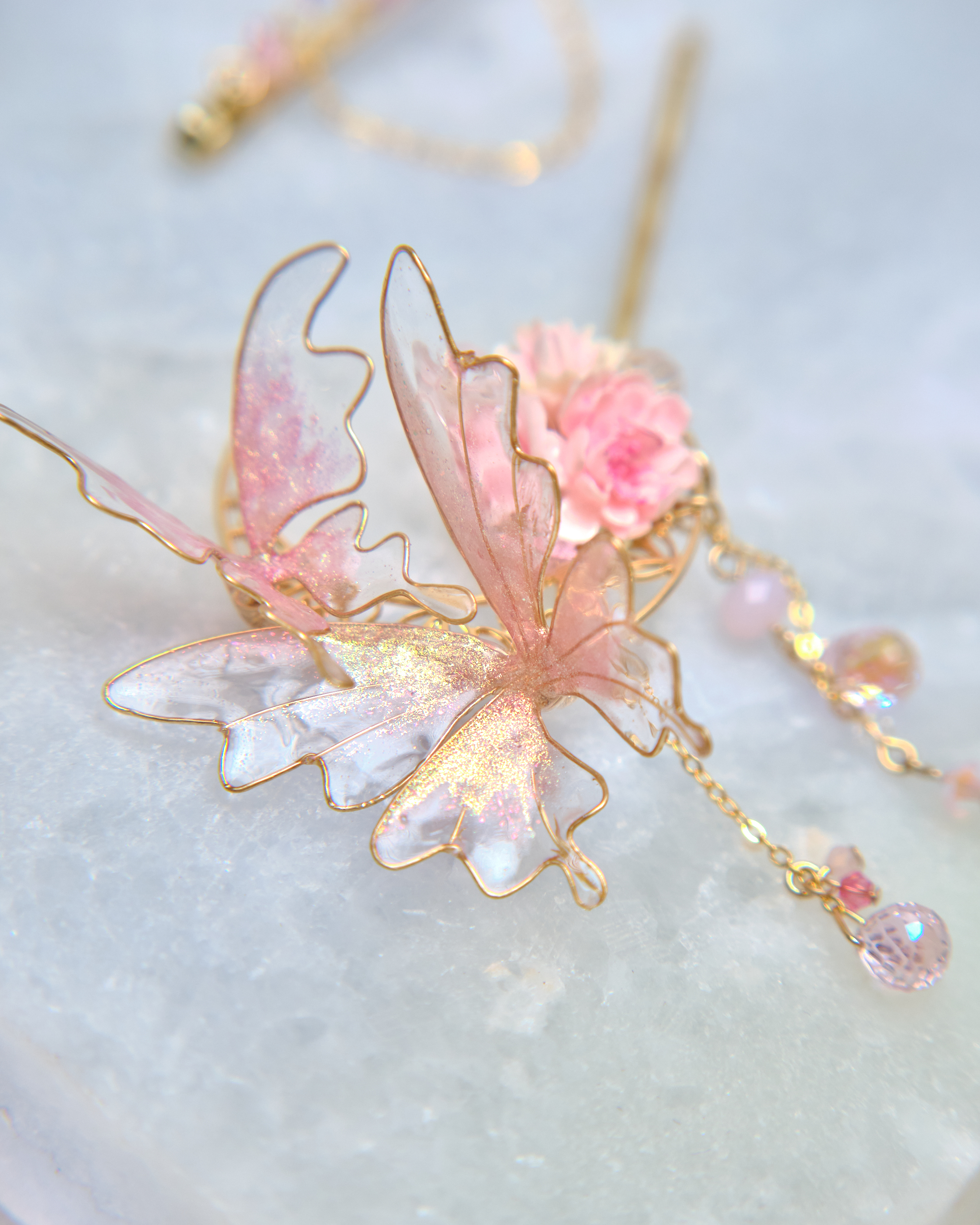 13445 Crystal Ribbon Chain Hair Pin Set