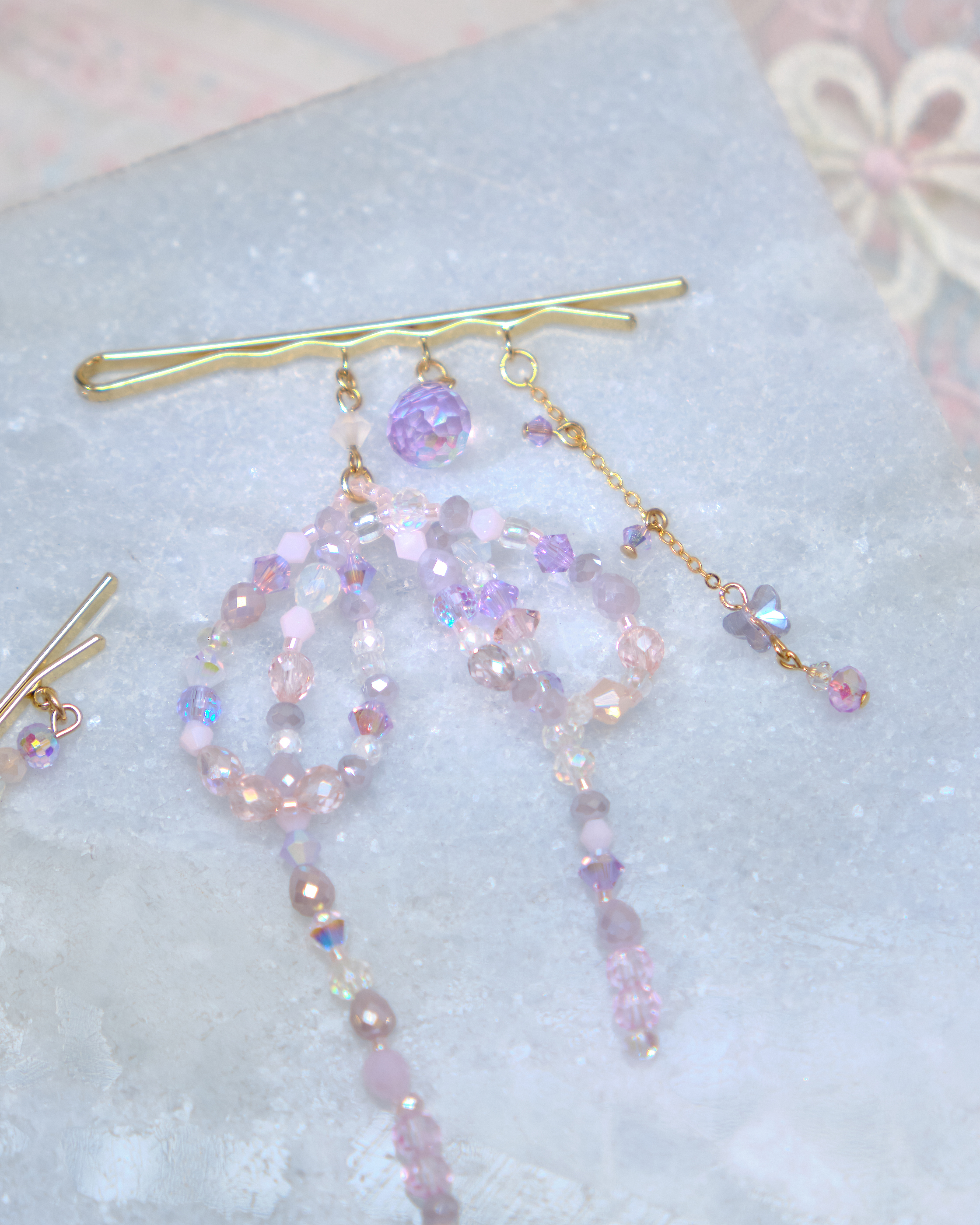13443 Crystal Ribbon Chain Hair Pin Set